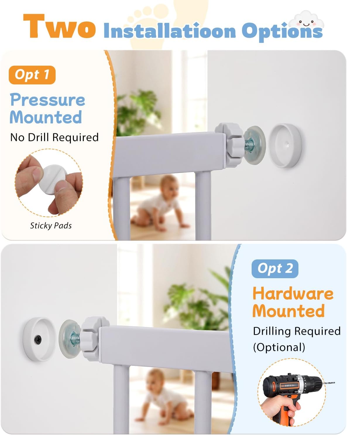 Detalle 2 de Miumoon YJYPBG Pressure-Mounted Baby Gate, 29.5"-46", 30.5" Tall