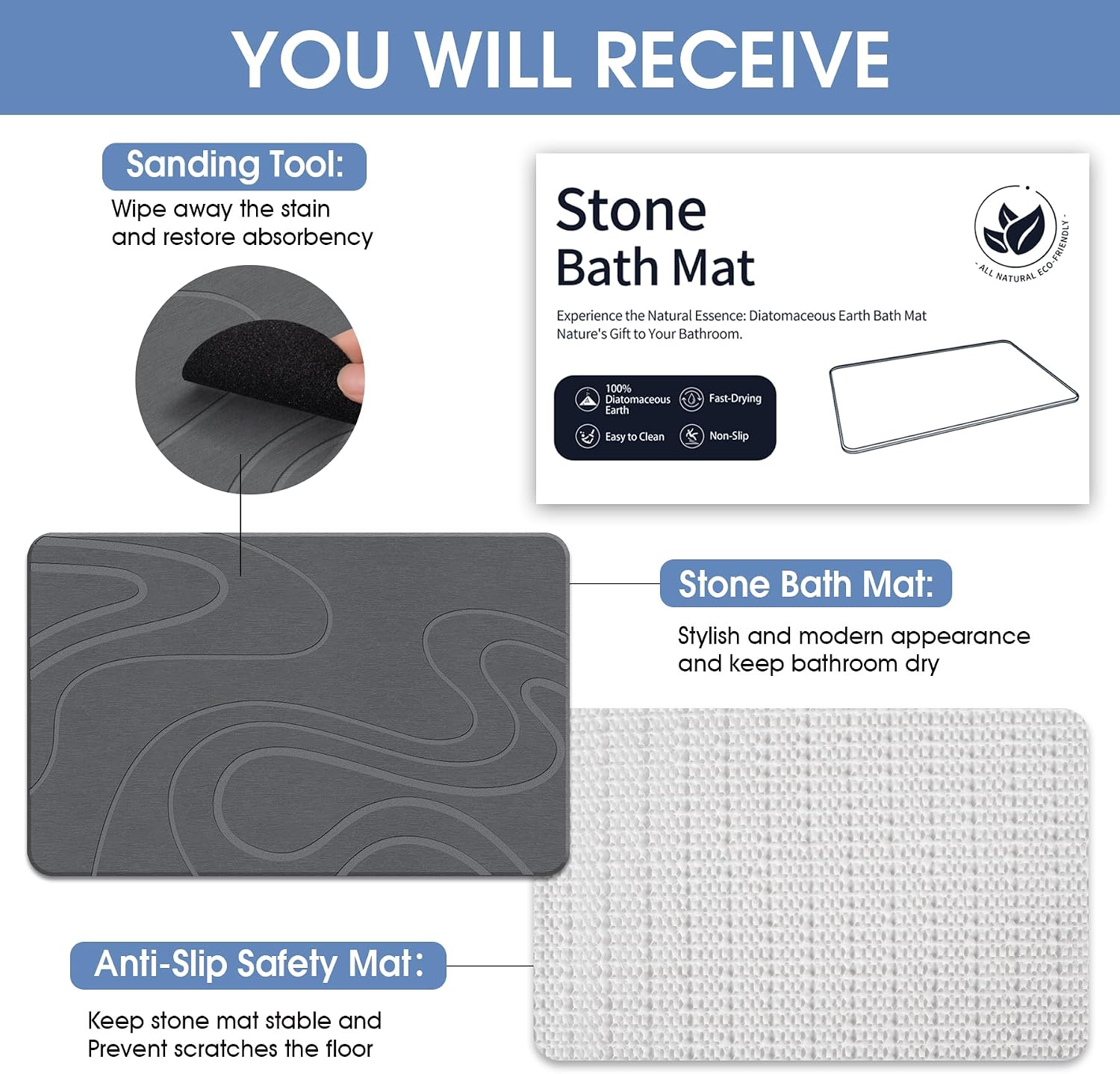 Thumbnail 5 de Veeloim Stone Bath Mat diatomaceous earth bath mat