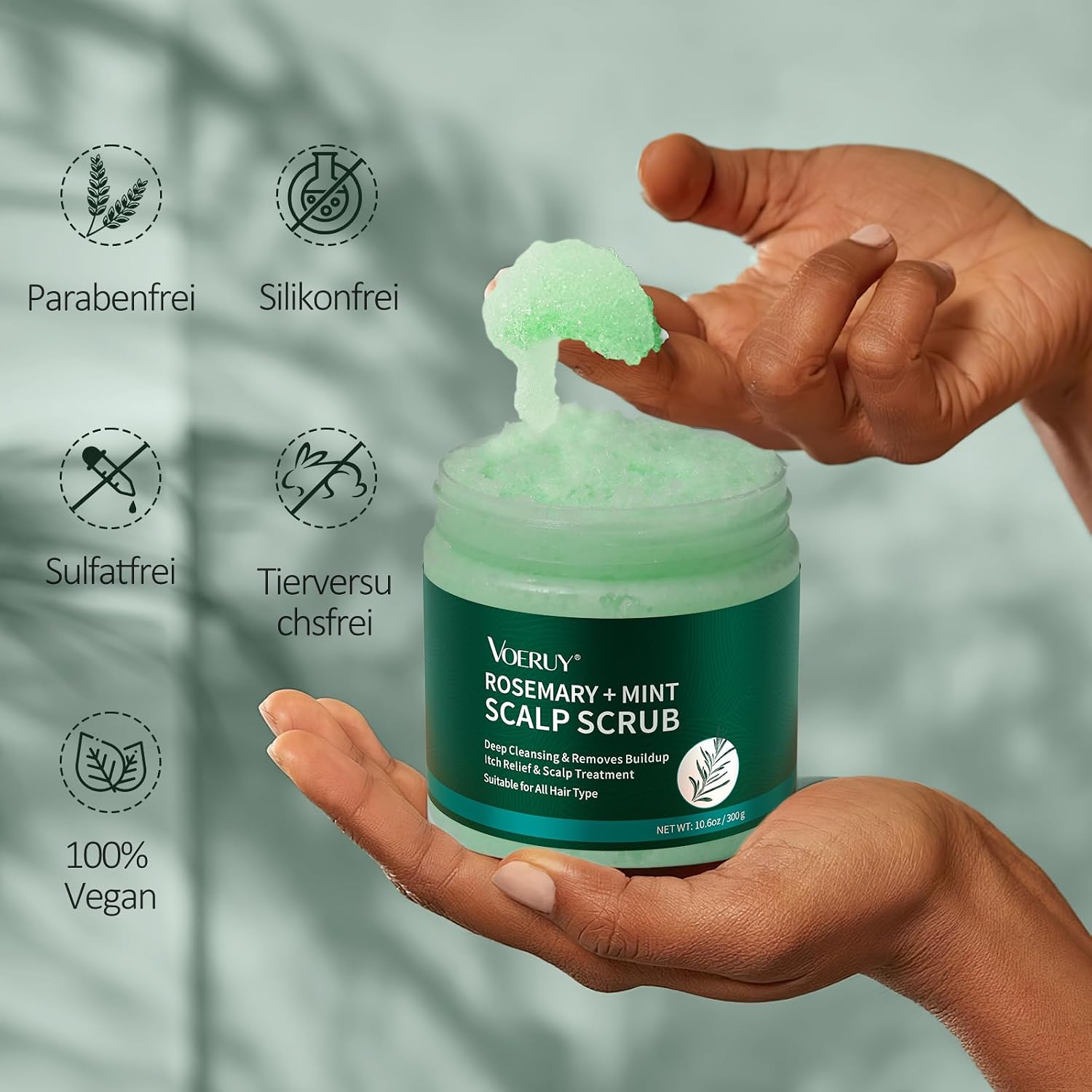 Thumbnail 3 de Kopfhautpeeling Rosmarin 2-in-1 – VOERUY mit Minzöl und Silikon-Massagegerät, 300 g