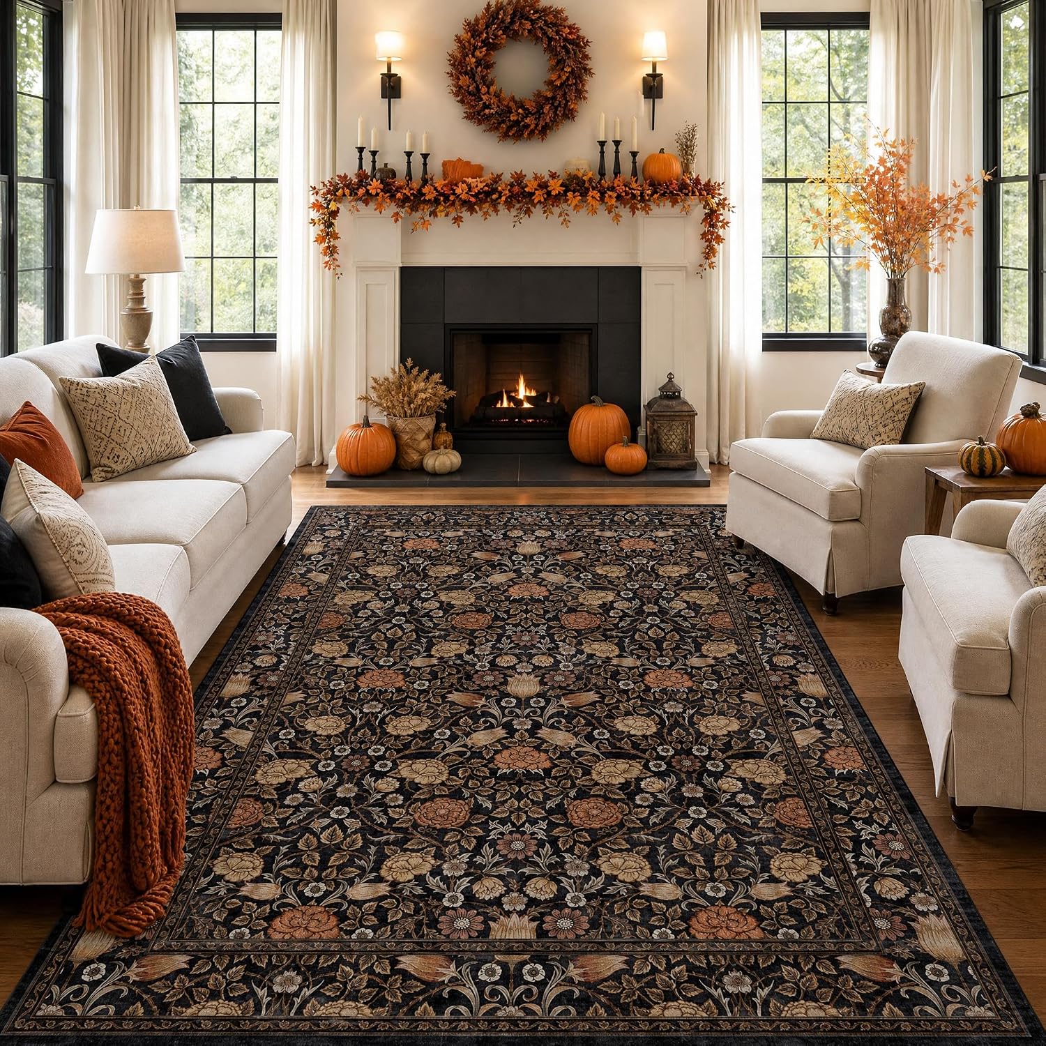Detalle de GarveeHome Brown Vintage Floral 8x10 Rug