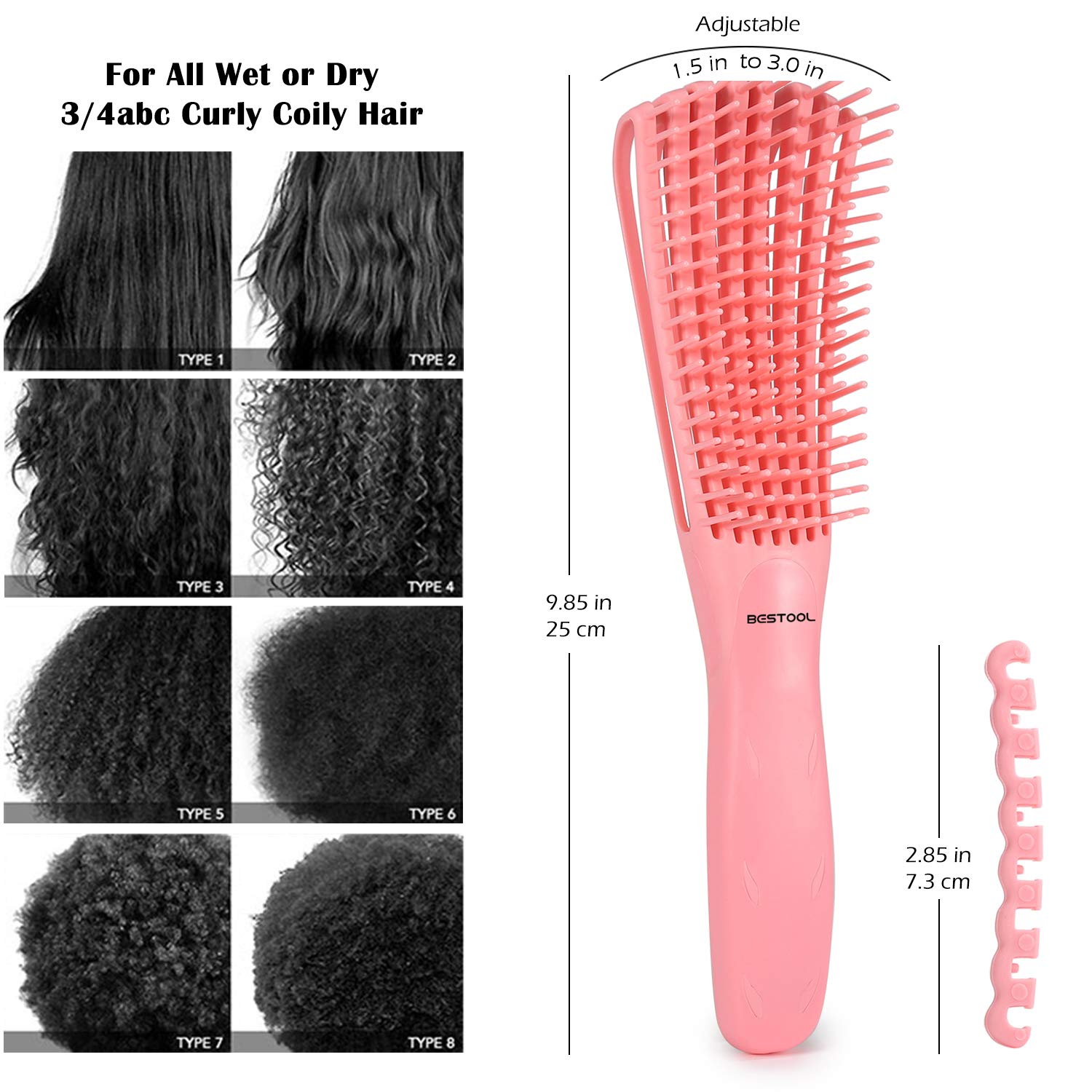 Detalle 2 de BESTOOL Haarbürste für Locken, 3a–4c