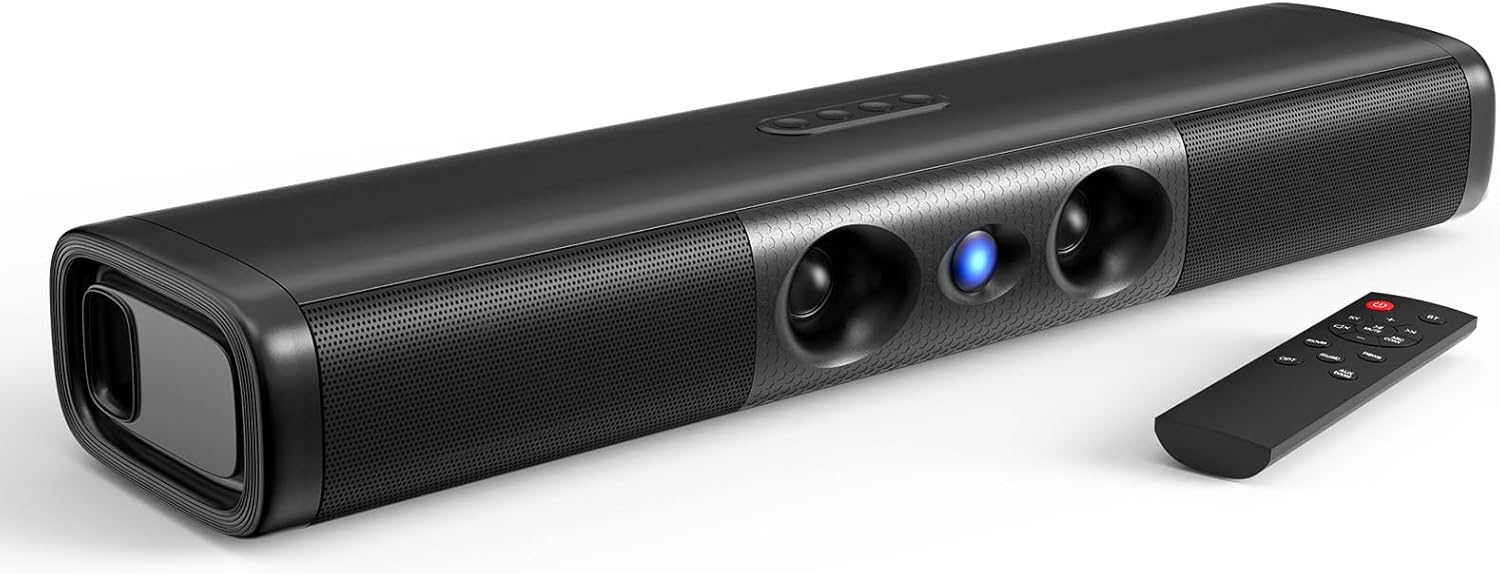 Detalle de Saiyin Soundbar TV mit 90W Spitzenleistung – 17,1 Zoll, zwei Tieftöner, Doppel-Bass-Ports, Bluetooth 5.3, ARC, Optical & AUX