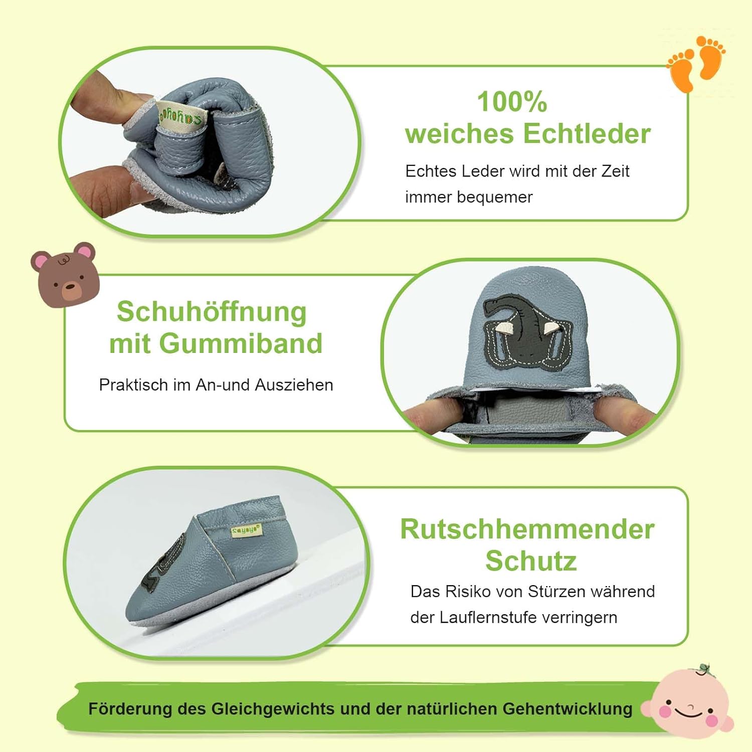 Thumbnail 3 de SAYOYO Weiche Leder-Krabbelschuhe für Babys – rutschfeste Lauflernschuhe aus echtem Leder