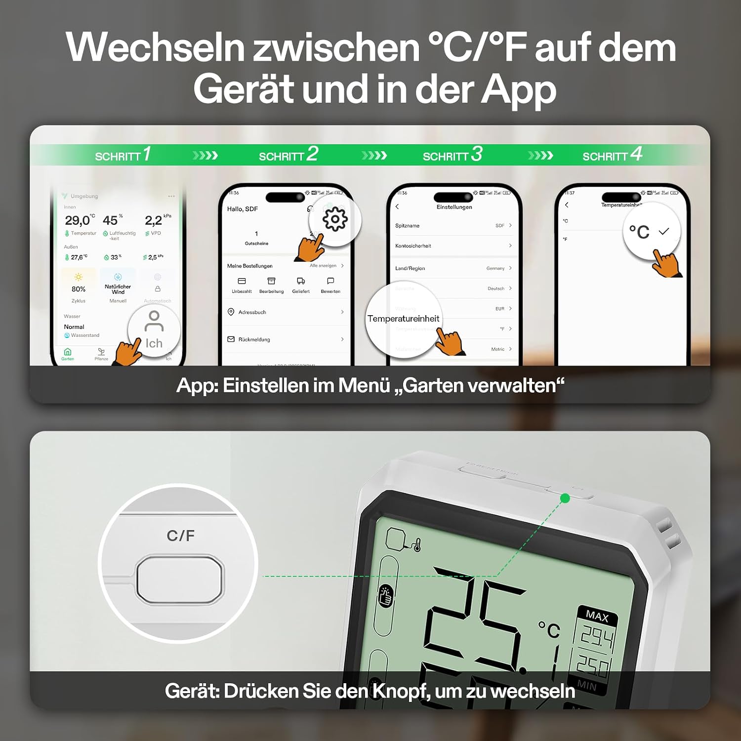 Thumbnail 6 de VIVOSUN AeroLab THB1S Hygrometer Bluetooth 2 Jahre Speicher