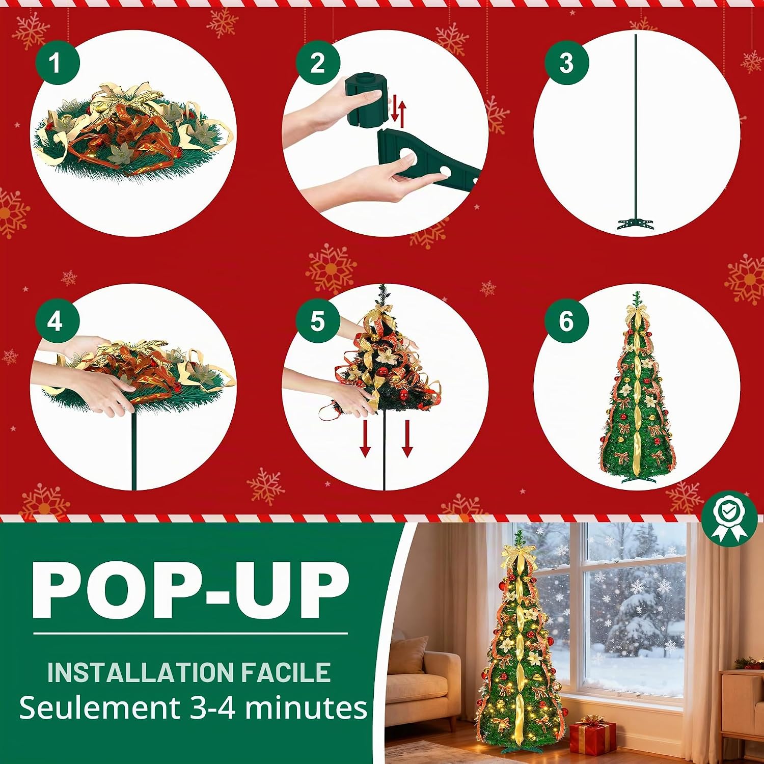 Detalle 2 de UISEBRT opvouwbare kunstkerstboom 180 cm met 150 ledlampjes, IP44