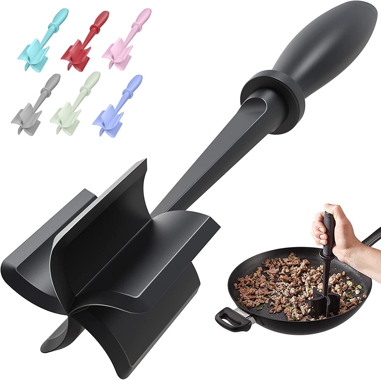 Meat Chopper & Hamburger Grinder Premium Heat-Resistant Nylon Smasher (Black)