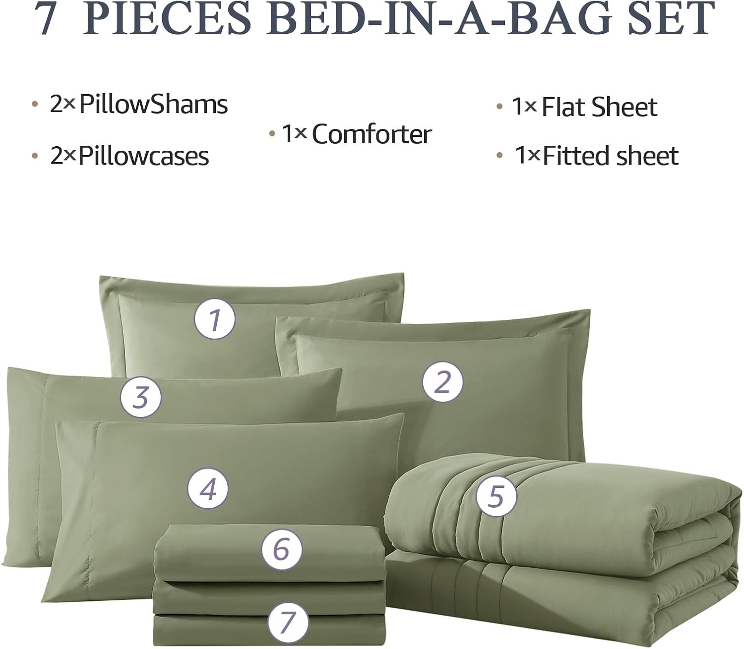 Thumbnail 6 de Monbix Queen Comforter Set - 7 Pieces Sage Green Bed in a Bag