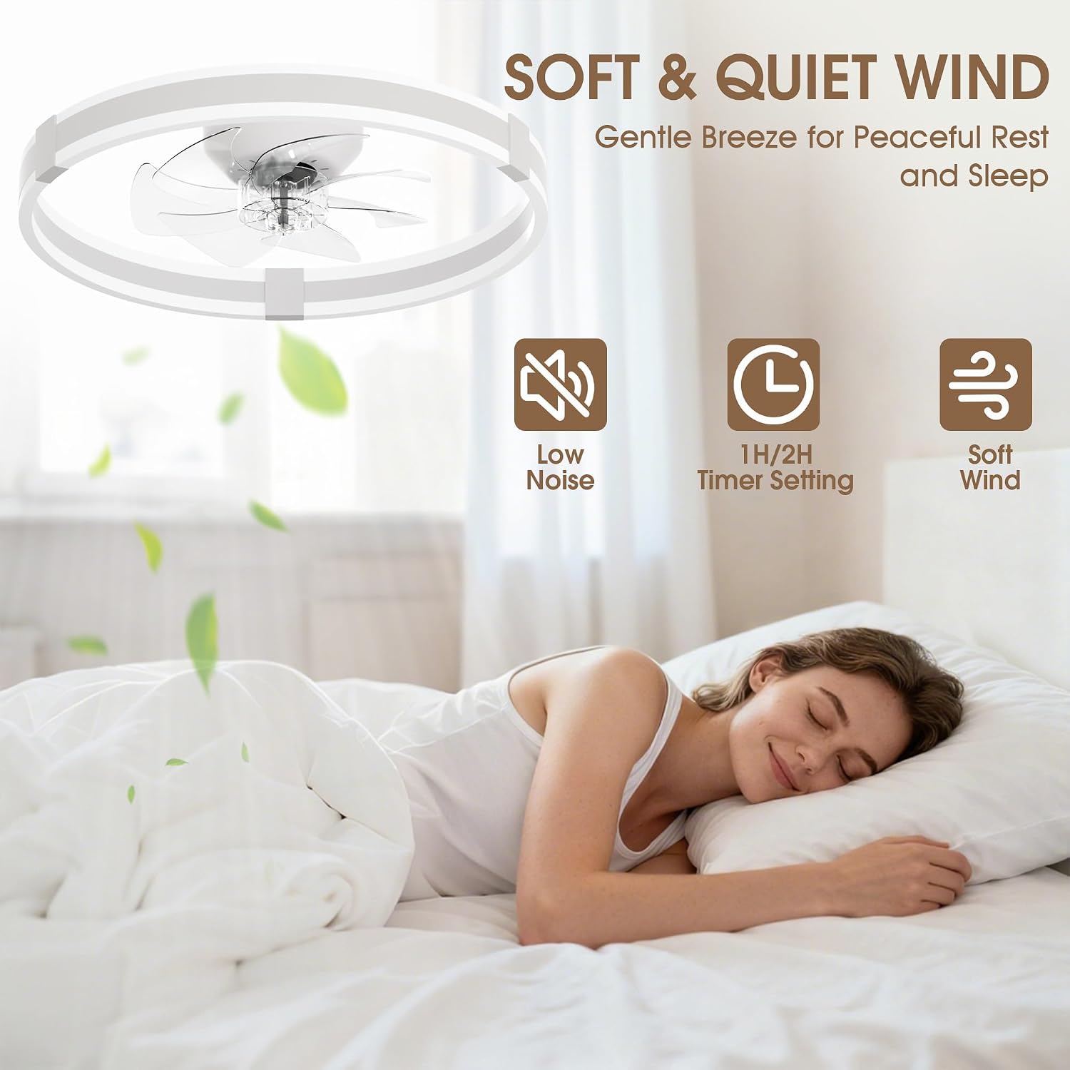 Detalle de NIORSUN 50cm Ceiling Fan with Lights & Remote: Quiet, Dimmable LED + 6 Speeds for Everyday comfort