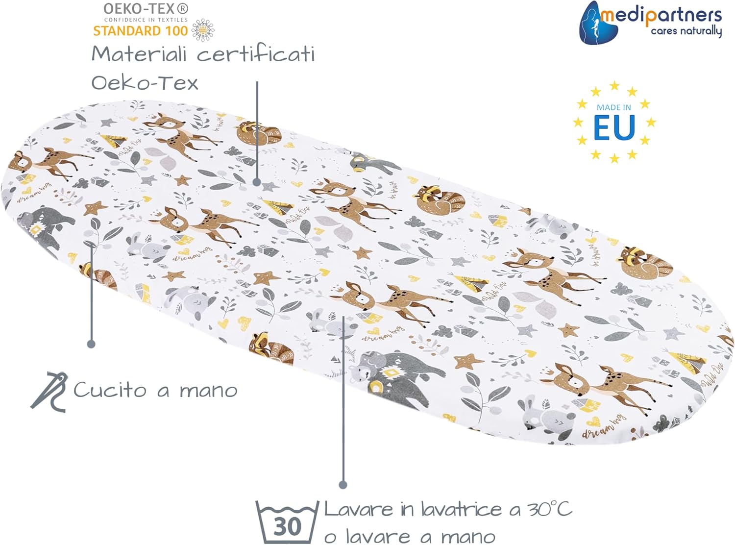 Detalle de Medi Partners lenzuola culla 86x40 in cotone