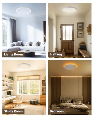 Detalle de LuminexDesigns Plafón LED Regulable 24W con Mando – Lámpara de Techo Ø30cm, Luz Nocturna 2000K y Temporizador