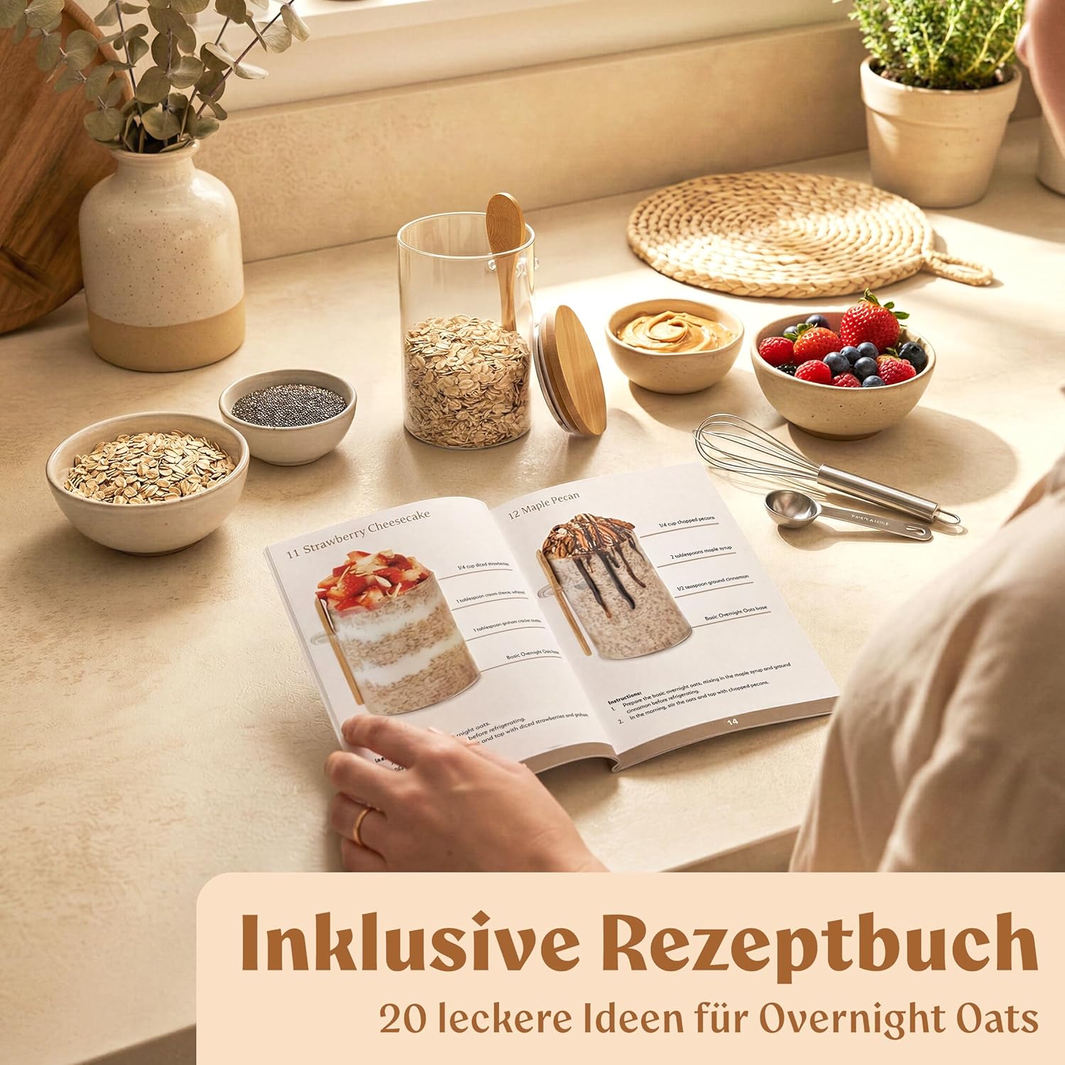 Thumbnail 5 de EDELHAUS Overnight Oats Vorratsgläser-Set (4 x 500 ml) mit Deckel, Etiketten & Löffeln