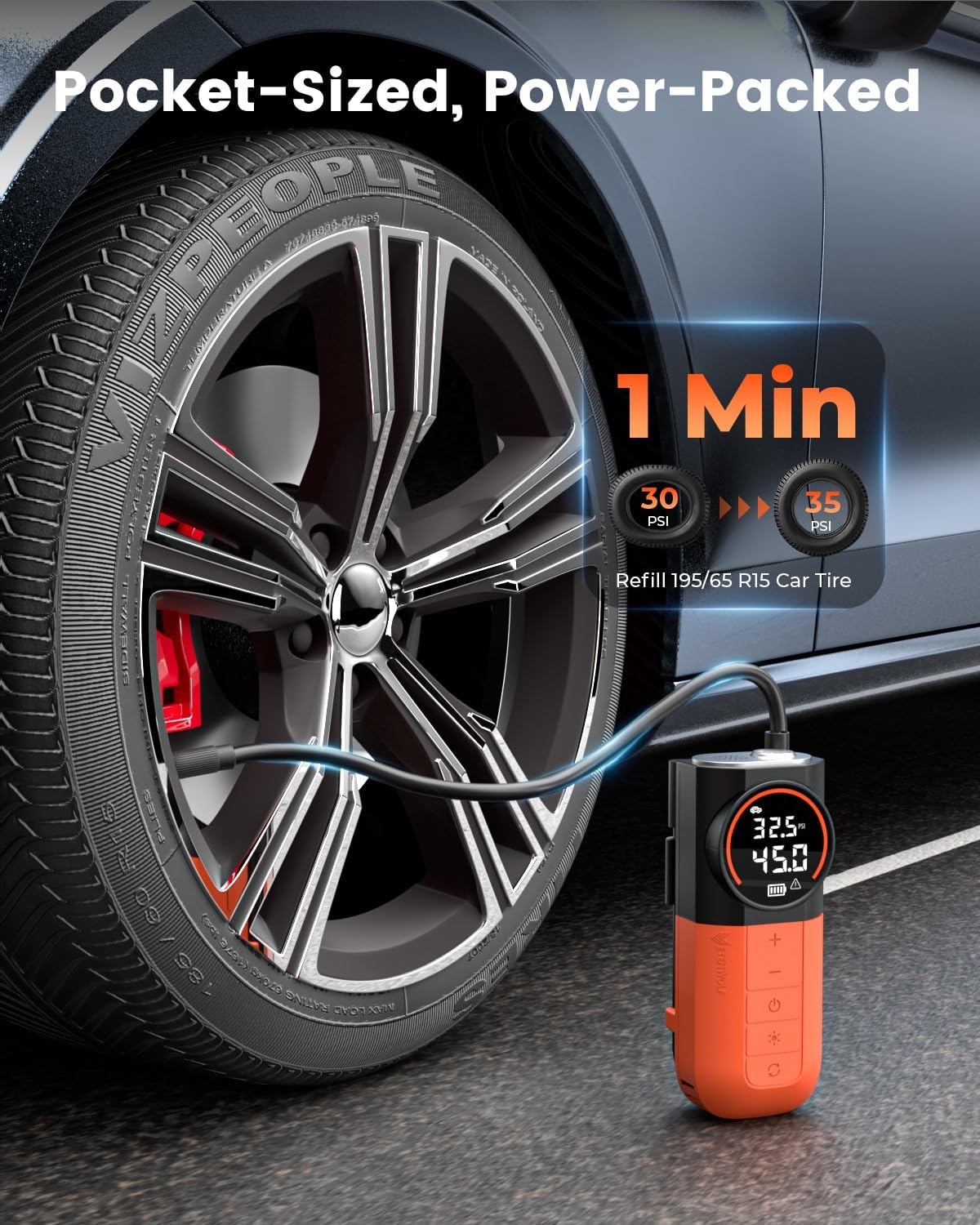 Thumbnail 1 de ETENWOLF S1 Tyre Inflator Portable Air Compressor – 11 Bar, 20L/min with LED and Digital Gauge