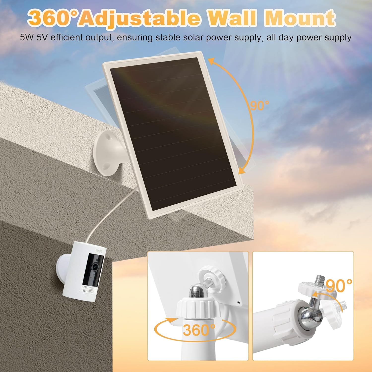 Thumbnail 5 de Solar Panel Charger for Ring Camera Battery (IP66 Waterproof, 5V 6W Fast Charging)