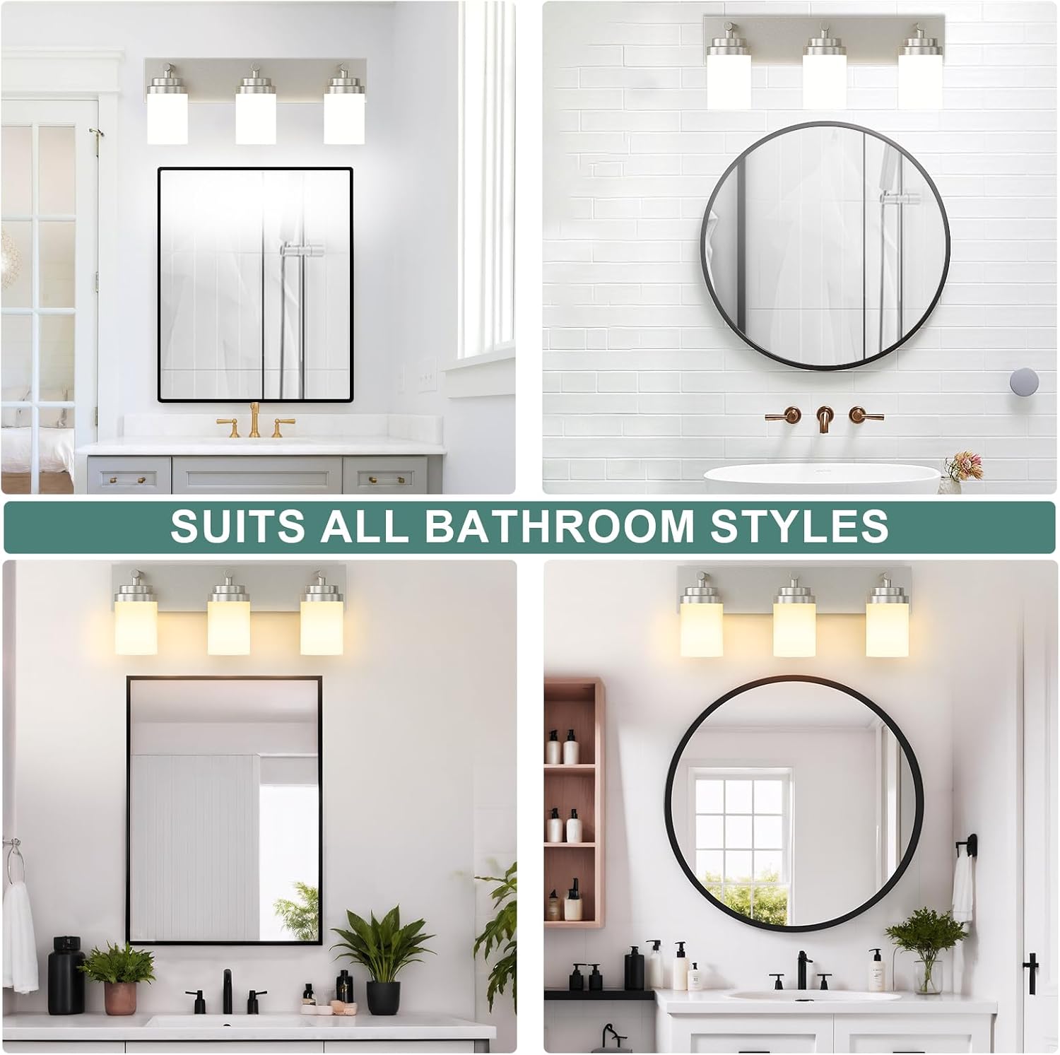 Thumbnail 6 de IZORRO HL101-3T-Ni-WT Bathroom Vanity Light, 3-Light Brushed Nickel