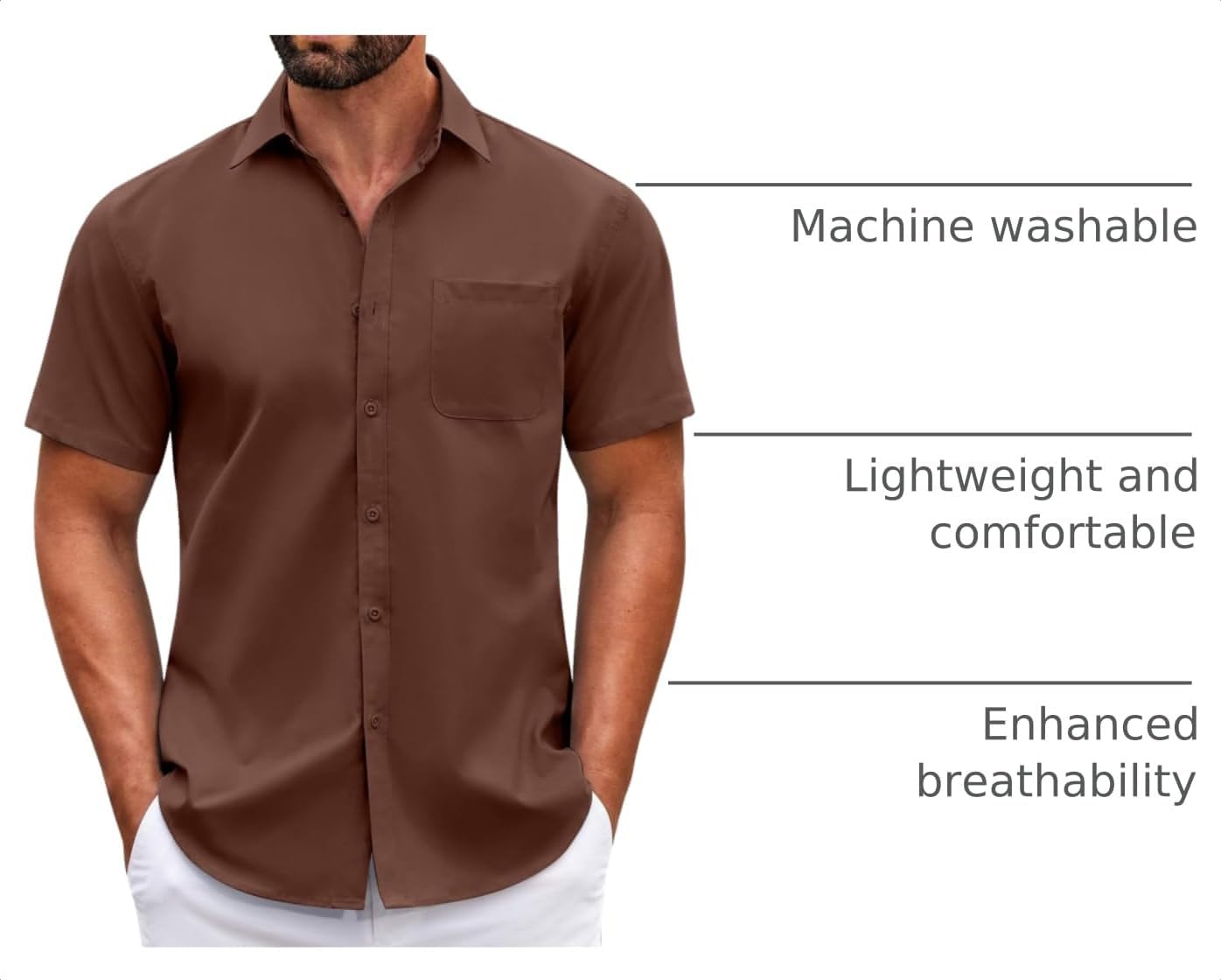 Thumbnail 3 de COOFANDY Men’s Short Sleeve Casual Button Down Shirt with Pocket – Lightweight Summer Dress Shirt