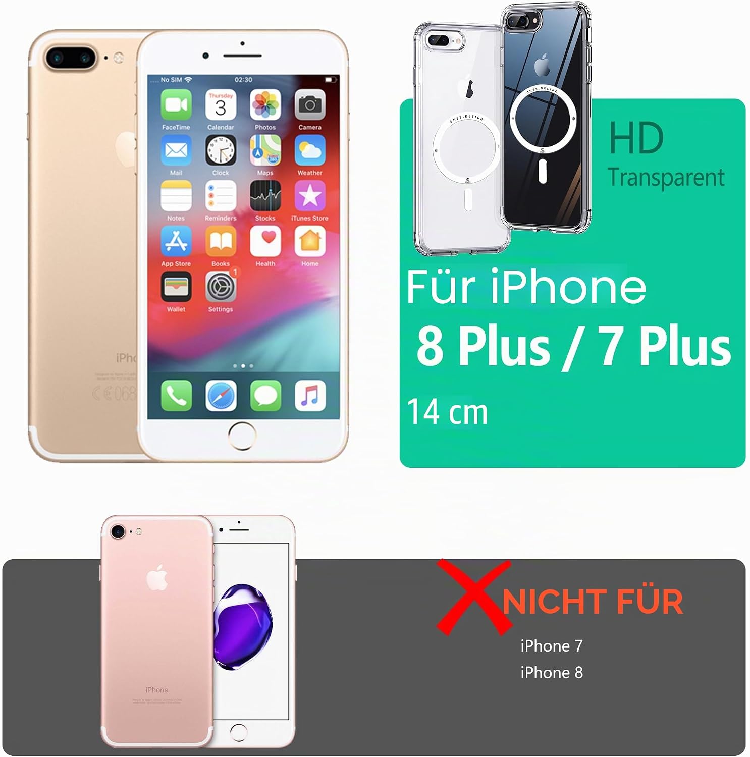 Detalle de ONES Hülle für iPhone 8 Plus / 7 Plus – Klar, MagSafe-kompatibel, stoßfest & langlebig