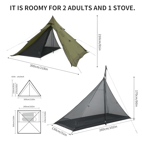Detalle 2 de Naturehike Tienda de campaña piramidal para 2–6 personas con estufa, resistente al viento y al agua