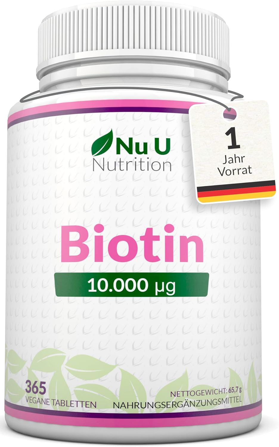 Detalle de Nu U Nutrition Biotin 10.000 mcg, 365 Tabletten 💊