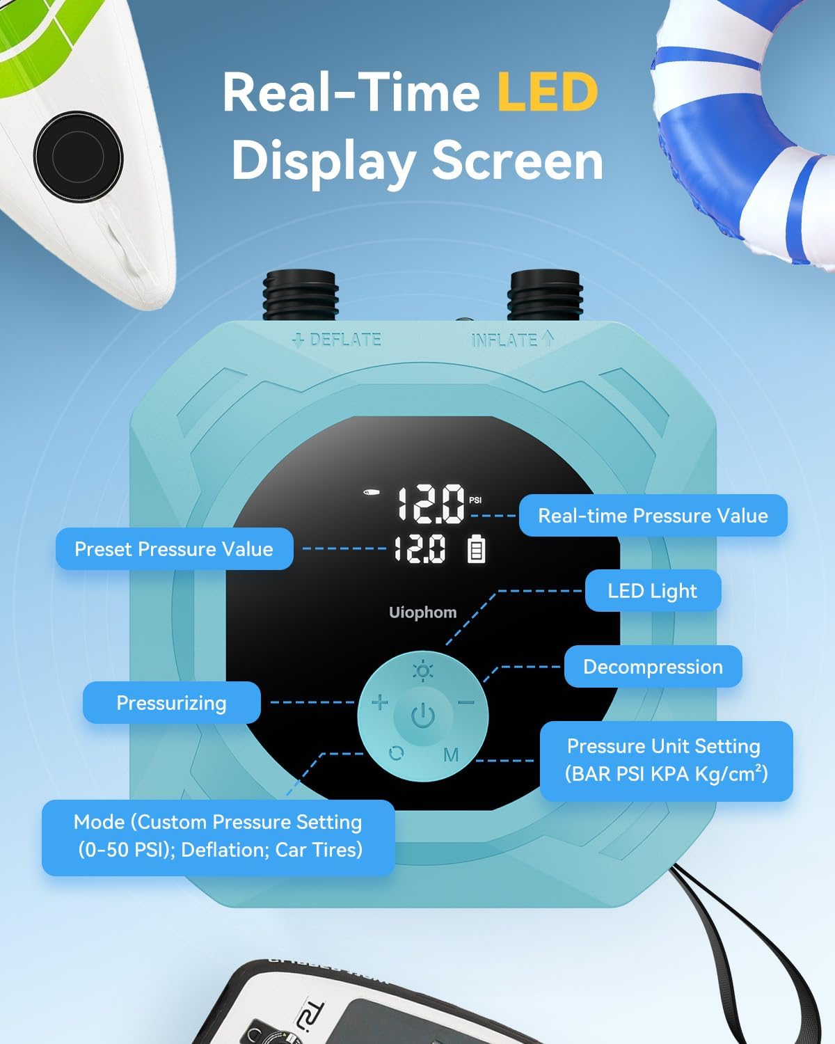 Thumbnail 4 de 50PSI Paddle Board Electric Pump: Dual-Stage, Rechargeable SUP Pump with Auto-Off