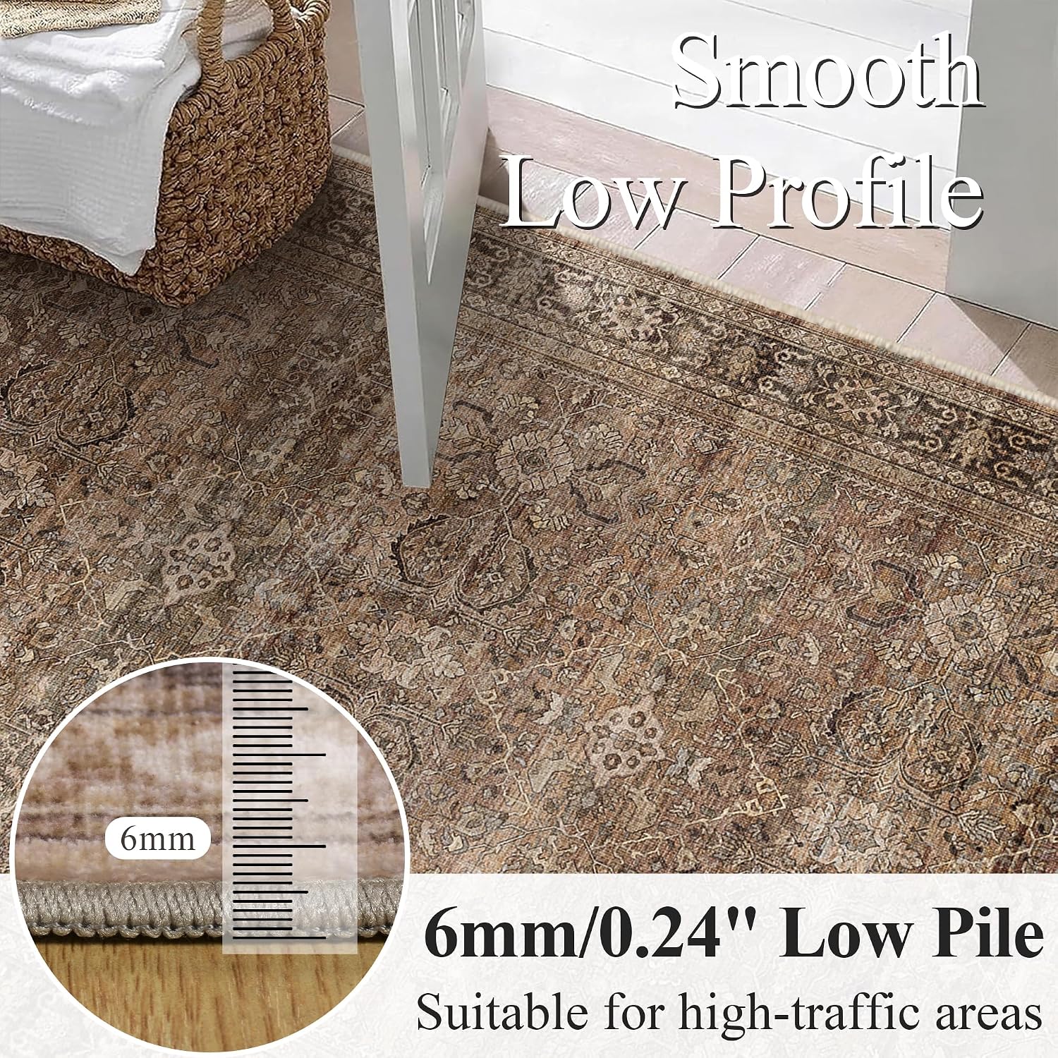 Detalle 2 de Schweek SC3001-Brown-2.6x8 Runner Rug, Washable Floral, Non-Slip Brown