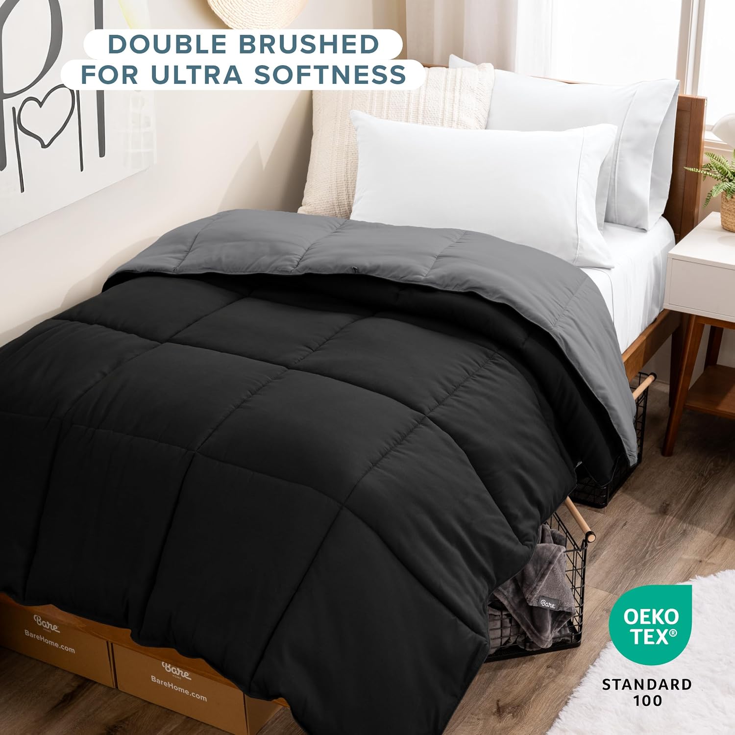 Detalle de Bare Home Twin/Twin XL Comforter: Reversible Colors, Goose Down Alternative, Ultra-Soft All Season Warmth