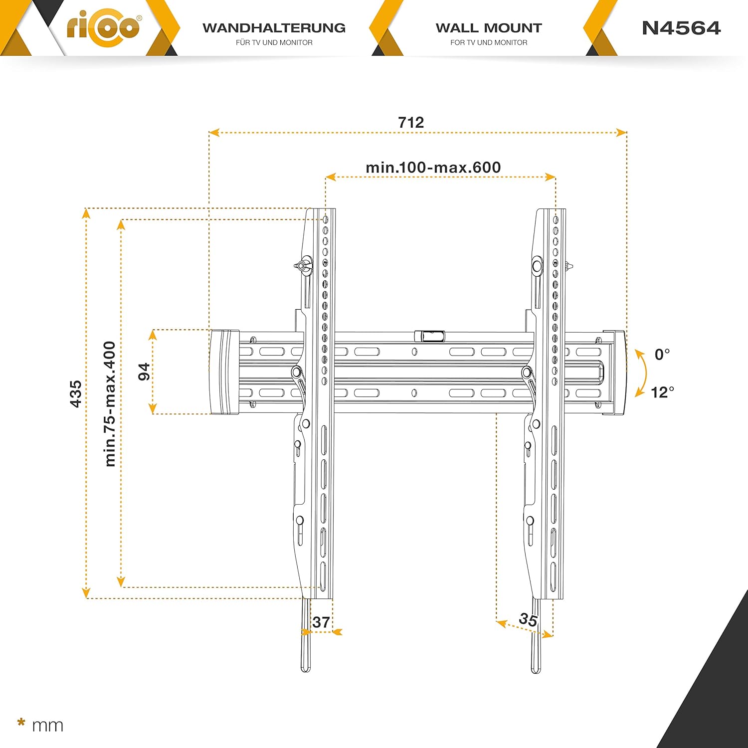 Thumbnail 6 de RICOO N4564 Soporte TV Pared Inclinable 37-70" 🔧