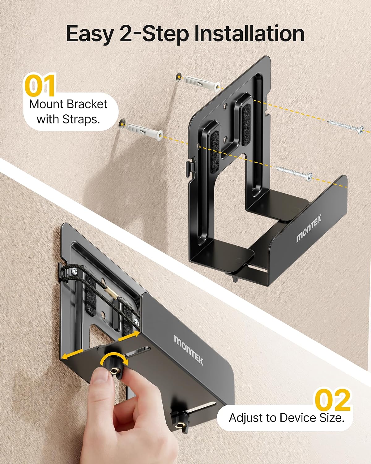 Detalle de monTEK Adjustable Cable Box Wall Mount: Wide, Supports Up to 11 LBS