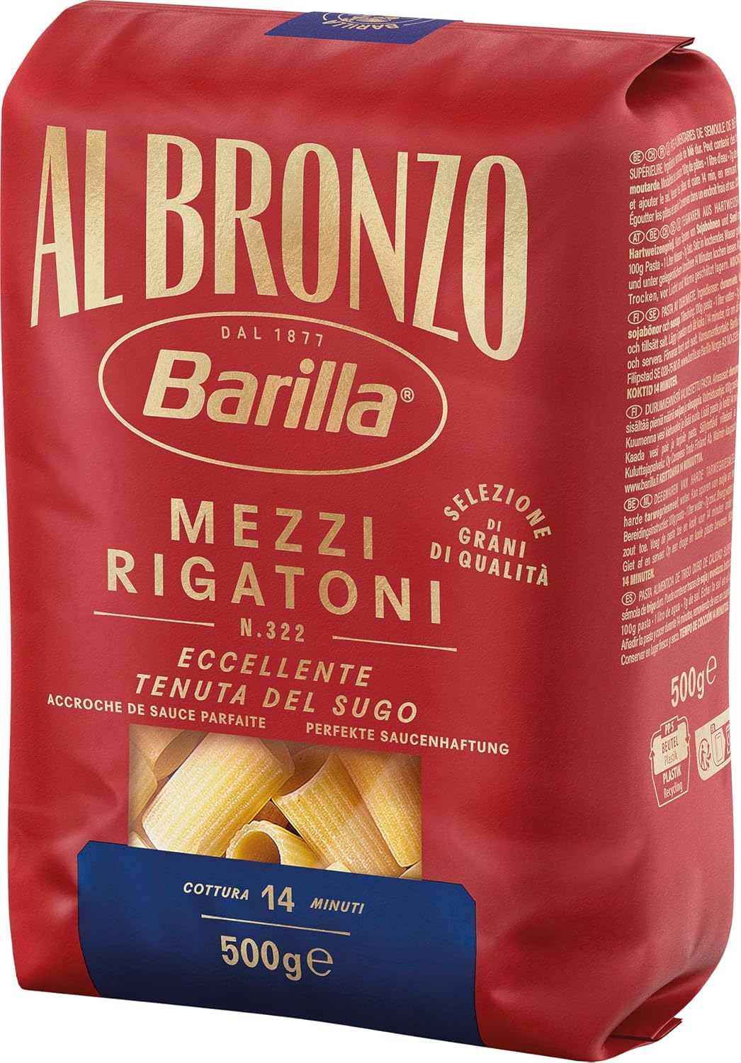 Thumbnail 2 de Barilla Al Bronzo Mezzi Rigatoni 500 g (Packung mit 4) – Pasta aus Bronzeformen für sämige Saucenhaftung