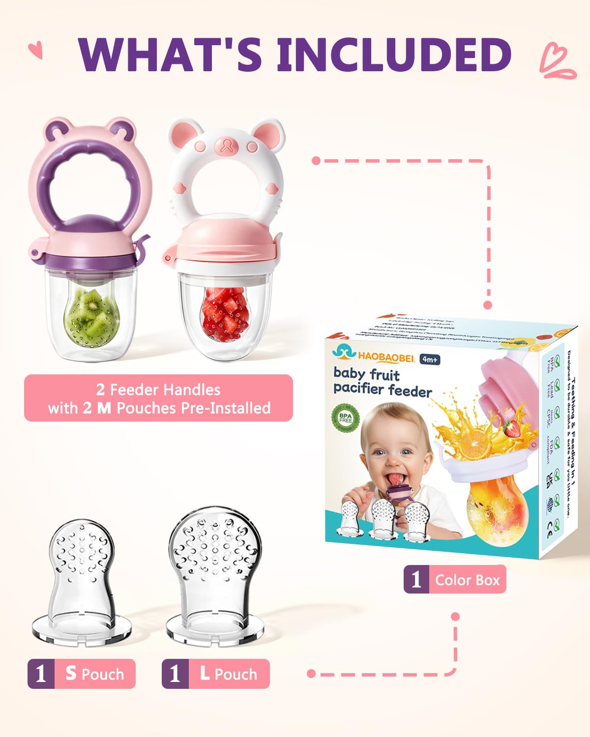 Thumbnail 6 de HAOBAOBEI Baby Solids/Frozen Fruit Feeder Pacifier & Teether Toy (2-Pack) for 4M+