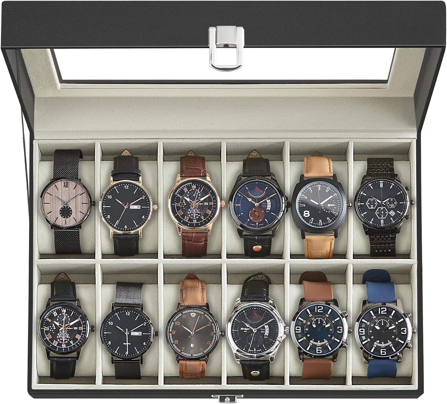 Detalle 2 de SONGMICS BRIDIE JWB120R01 horlogebox met 12 vakken en glazen deksel