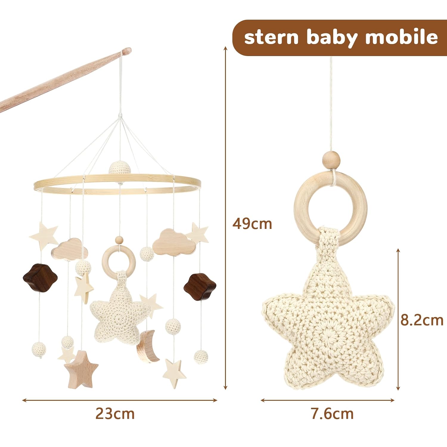 Thumbnail 1 de Litimkat Mobile fürs Babybett mit gehäkelten Sternen, Monden und Wolken – Holz Mobile als Dekoration und Windspiel