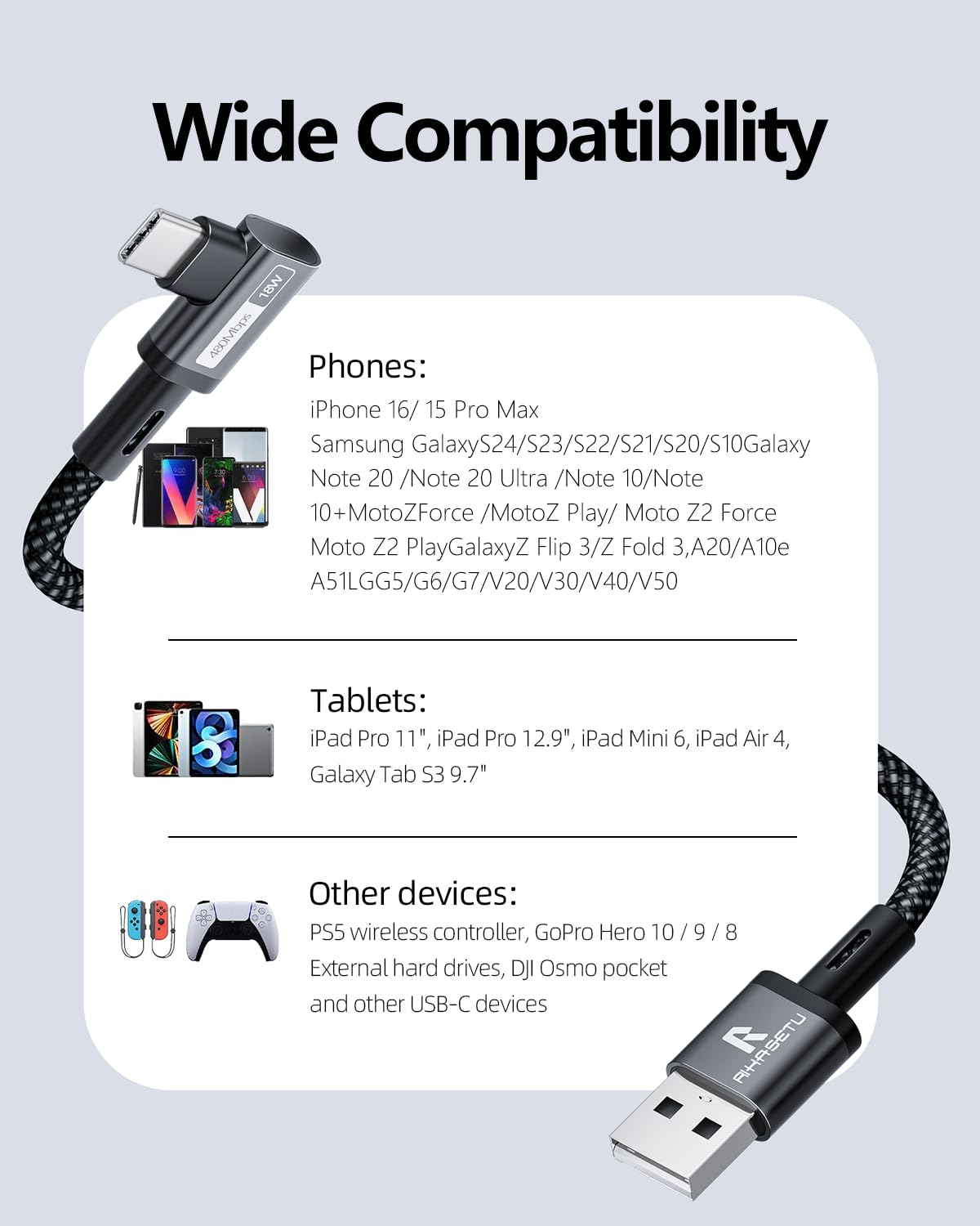 Thumbnail 6 de USB A to USB-C Cable 4FT, 2-Pack: Fast Charging & Durable Data Transfer for Your USB-C Devices