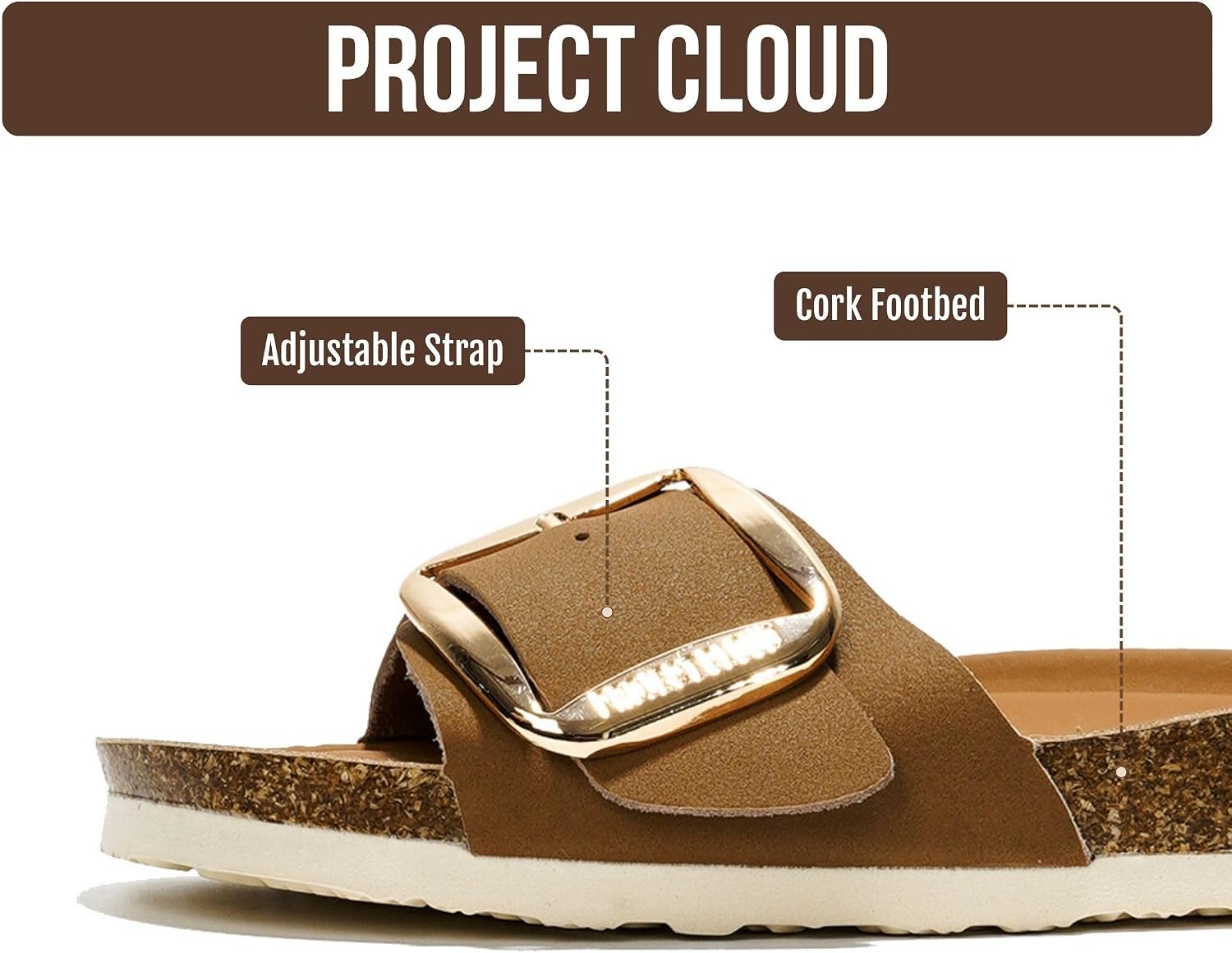 Detalle de Project Cloud 100% Leather Sandals for Women – Lightweight Memory Foam Slides