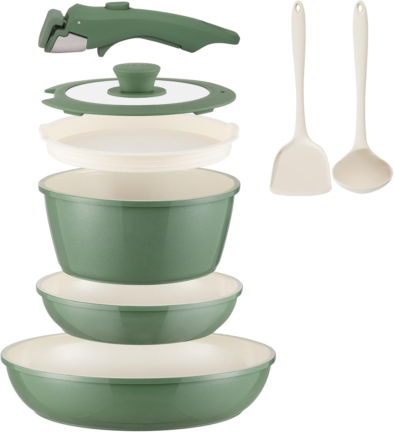 Detalle de Coicur COICUR8PCS 8-Piece Ceramic Cookware Set, Removable Handle, Forest Green