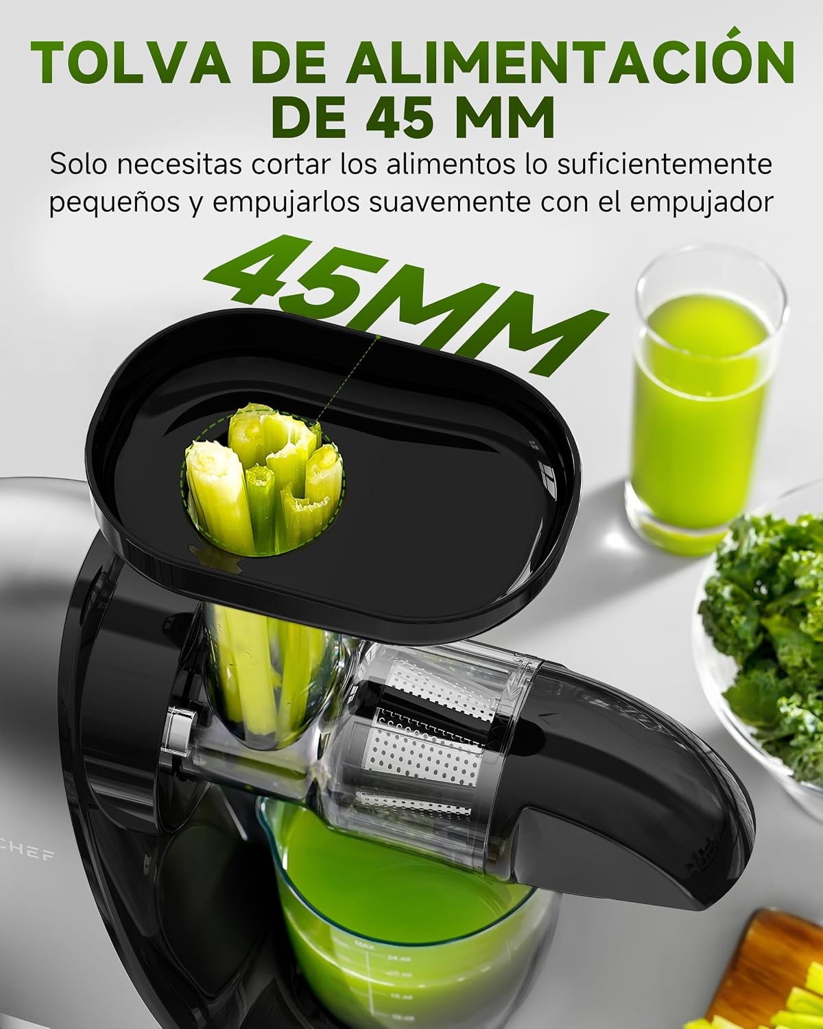 Detalle de AMZCHEF Licuadora prensado en frío 110 rpm