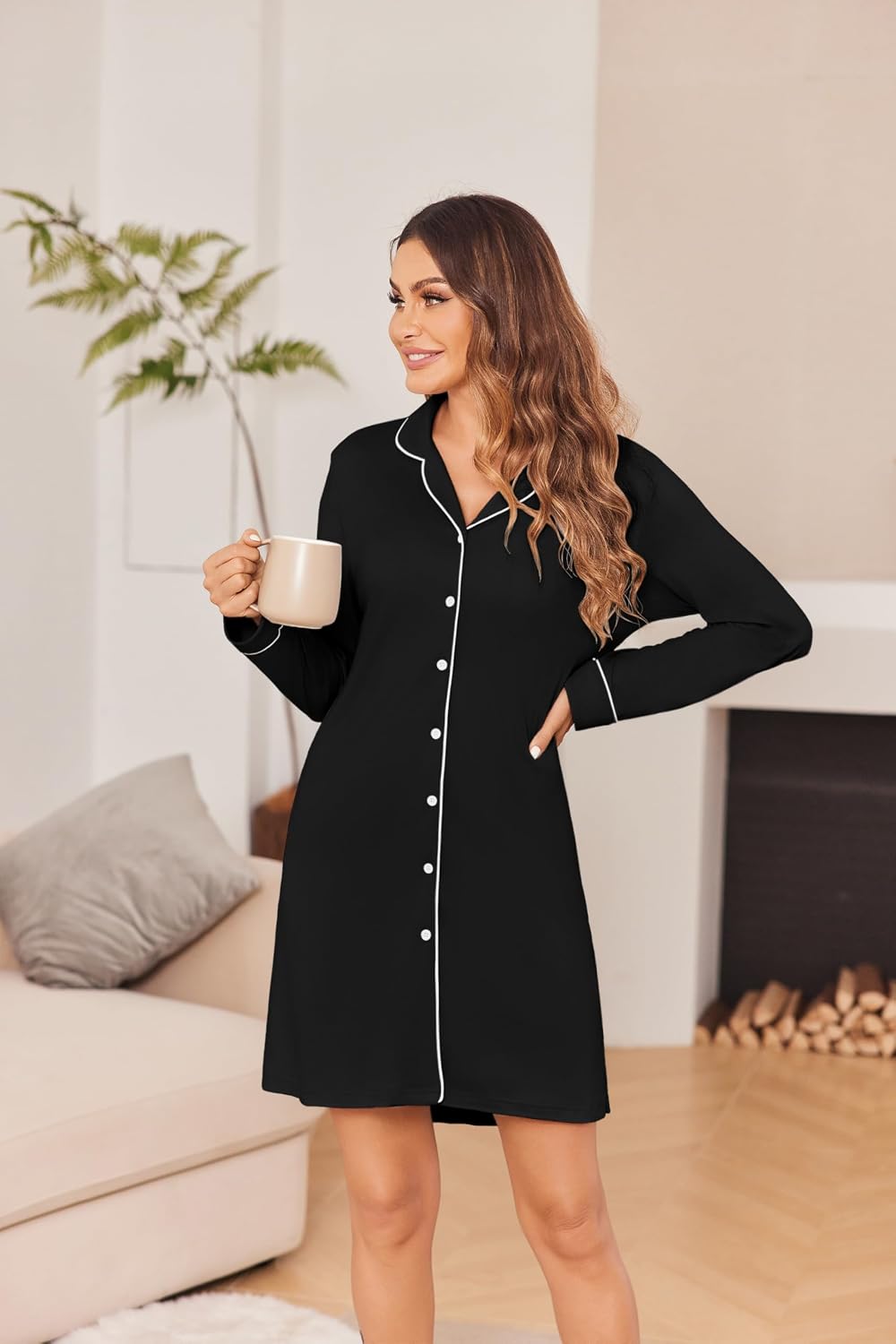 Detalle 2 de Ekouaer Camicia da Notte Donna Invernale Manica Lunga S-XXL