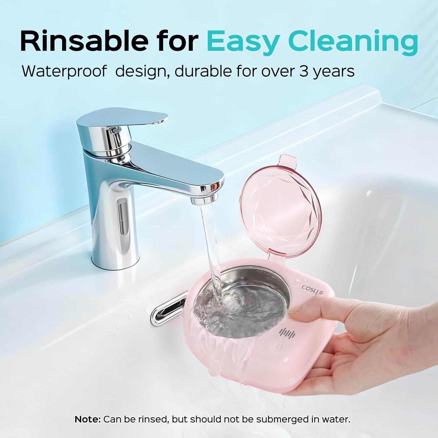 Thumbnail 4 de COSLUS C50 Portable Ultrasonic Retainer Cleaner (50kHz) cordless pink – travel and home deep cleaning