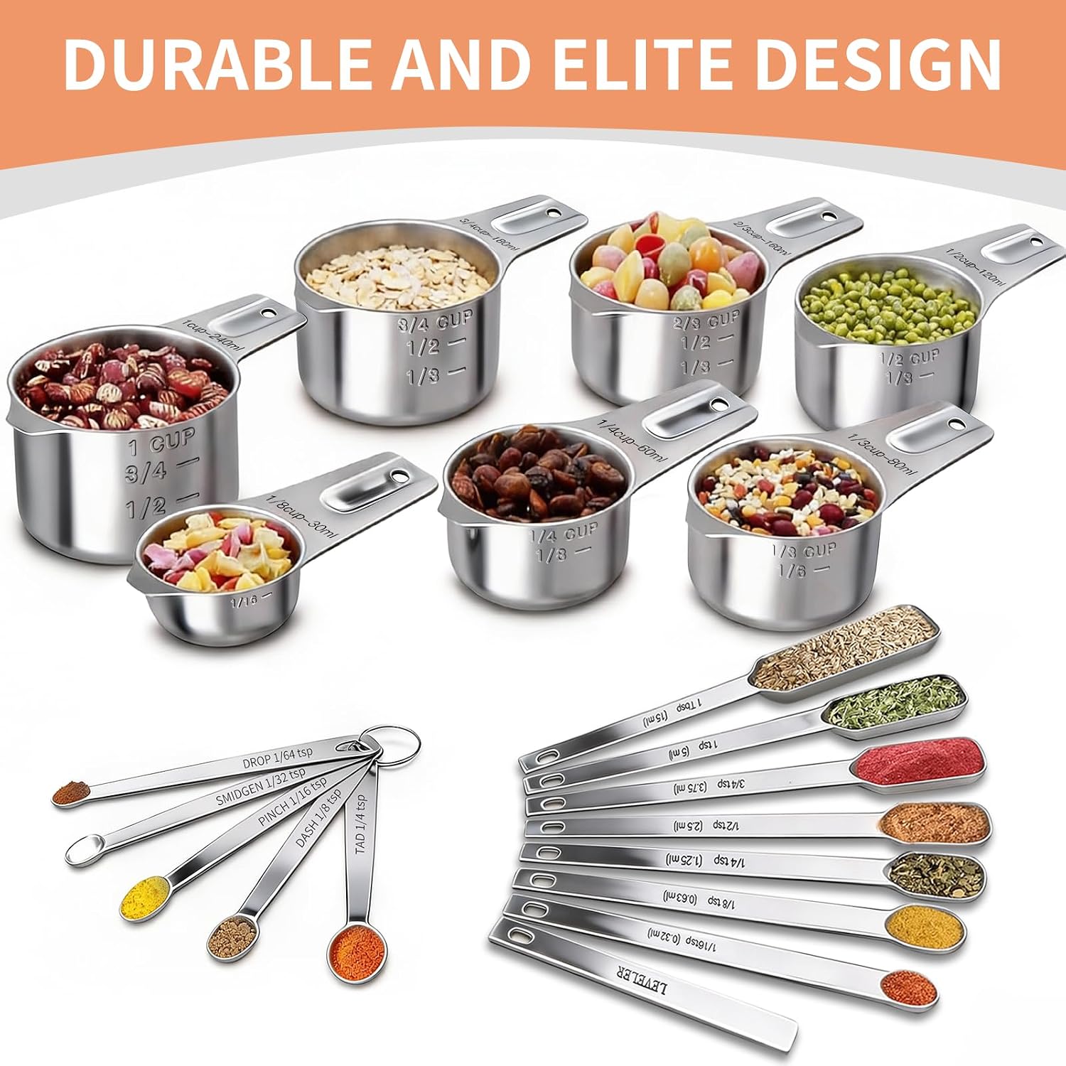 Detalle de EWFEN 7-Piece Stainless Steel Measuring Cups & 7 Spoons Set