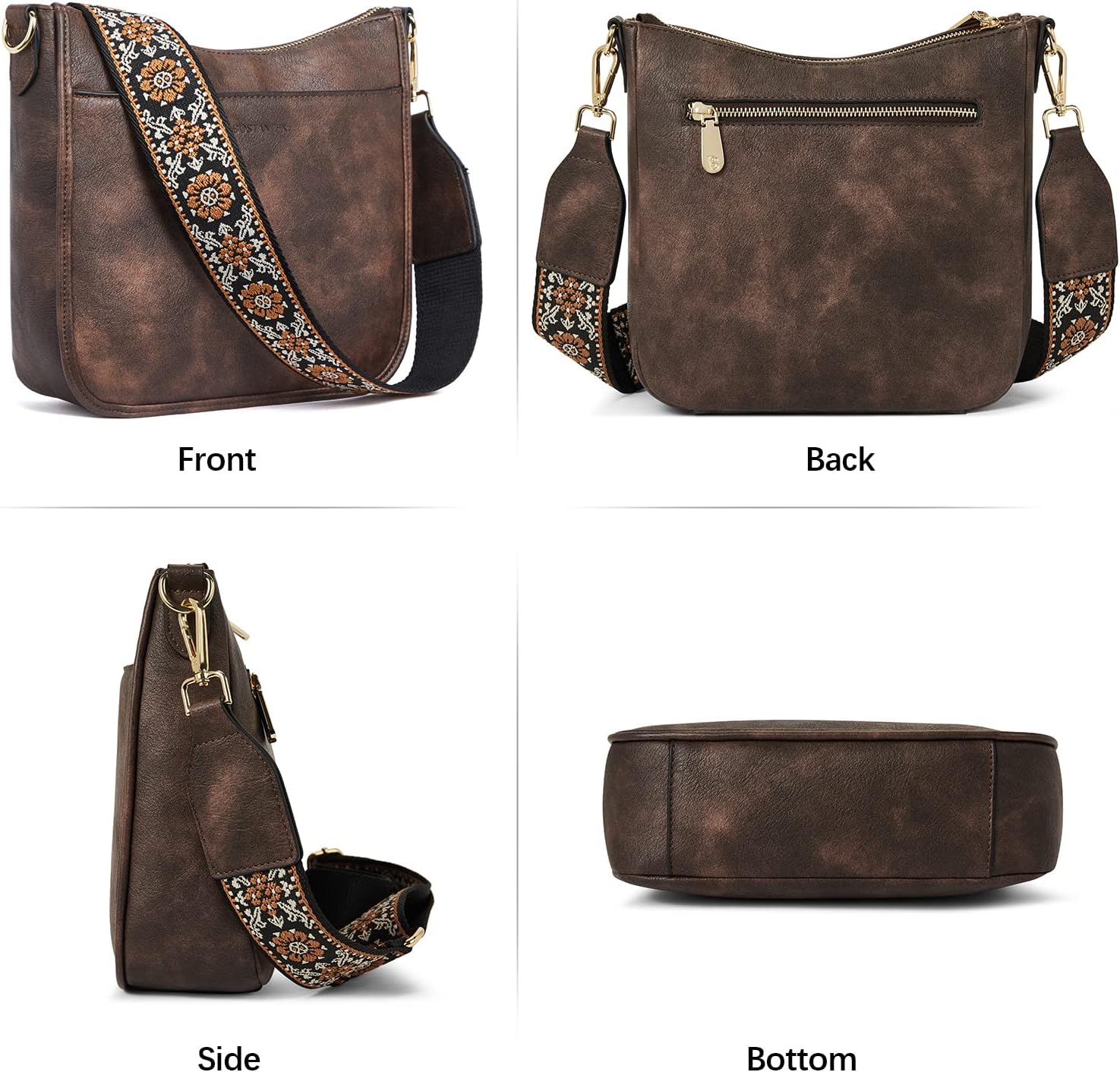 Thumbnail 6 de BOSTANTEN Crossbody Bags for Women – Vegan PU Leather Hobo with Wide 5cm Strap in Coffee