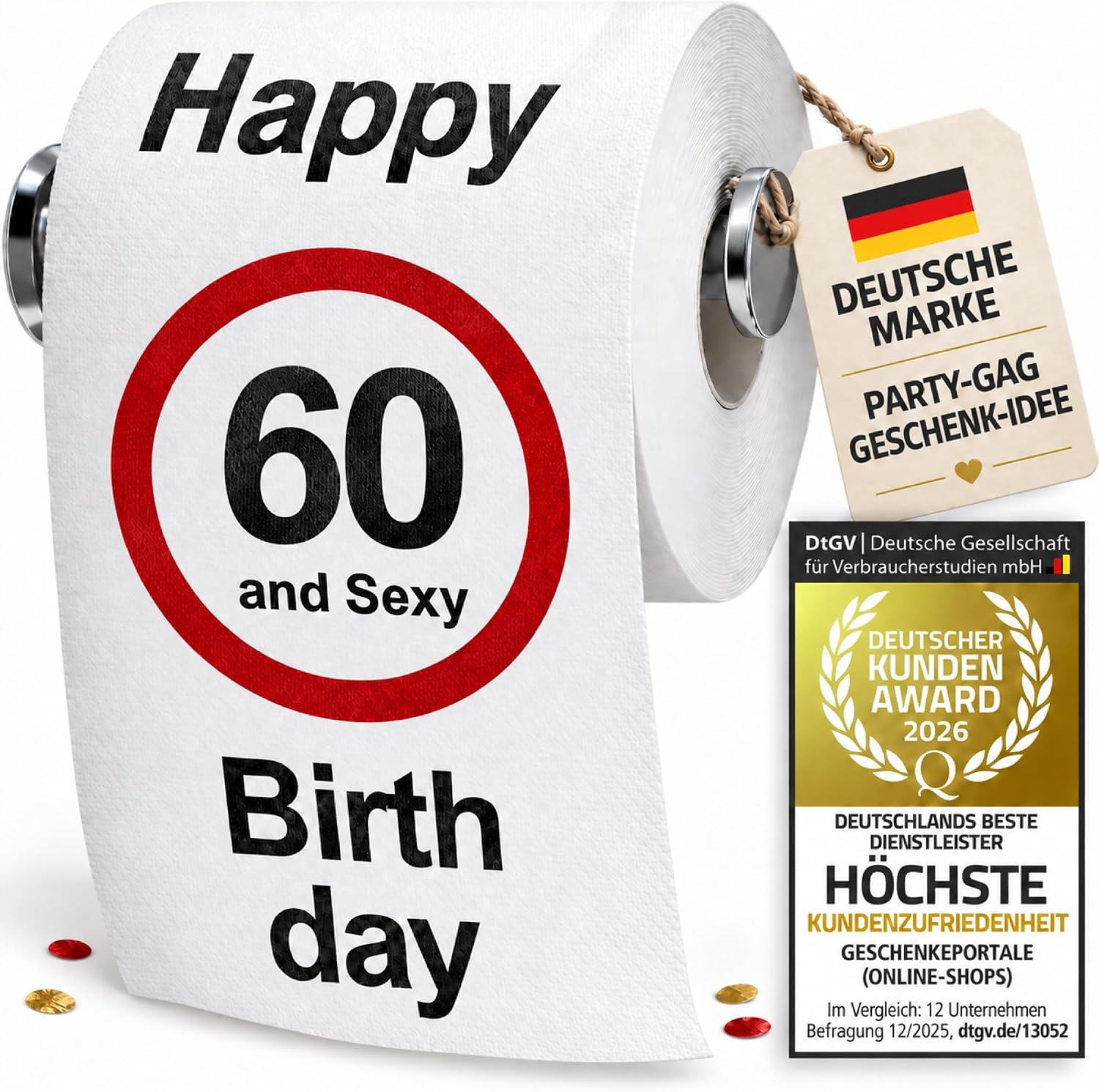 Detalle de GOODS+GADGETS 35568558 60th Birthday Toilet Paper, 200 Sheets, Gift Box
