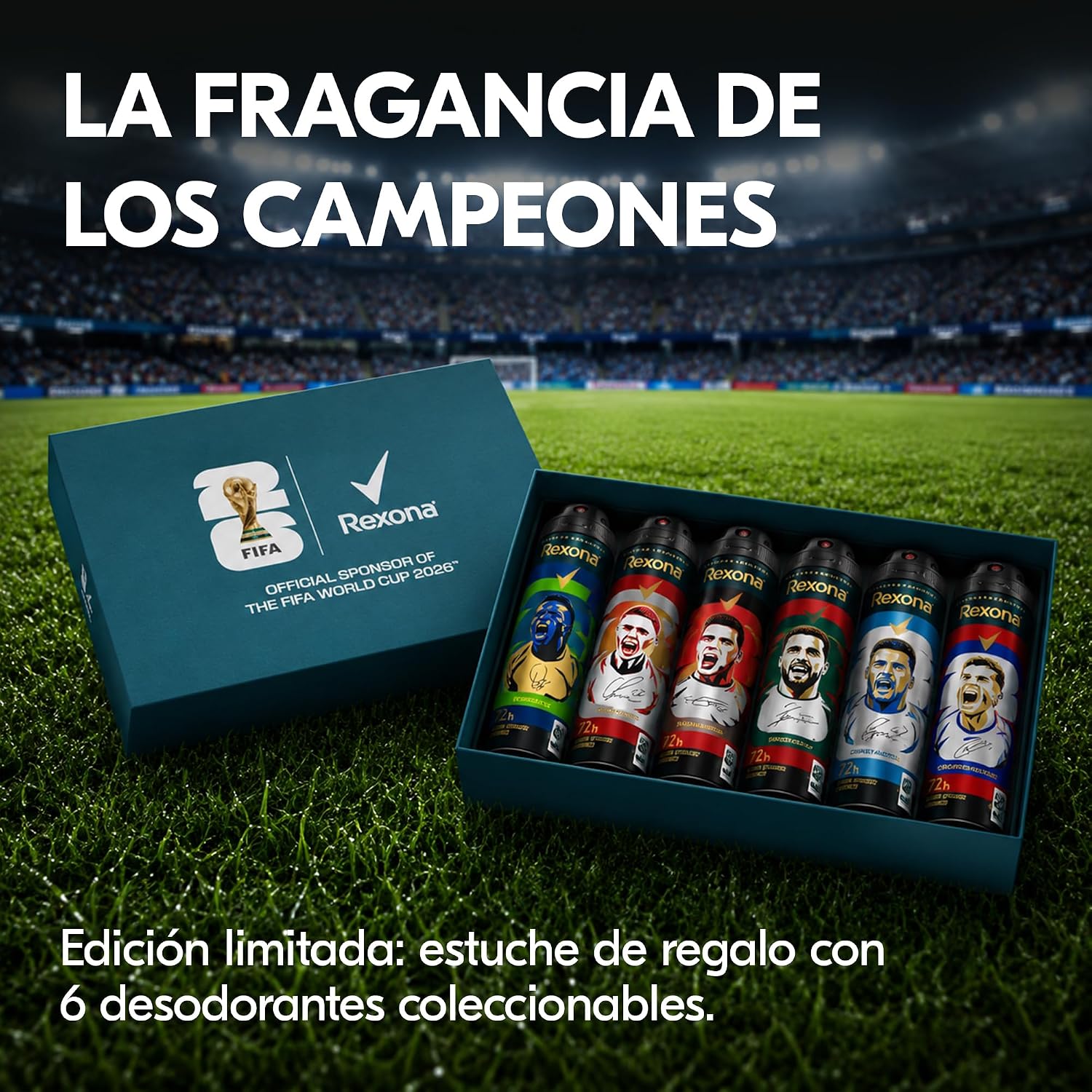 Detalle 2 de Rexona Cofre de Regalo FIFA World Cup 2026 Superstar Collection — 6x150 ml Desodorantes en Spray para Hombre