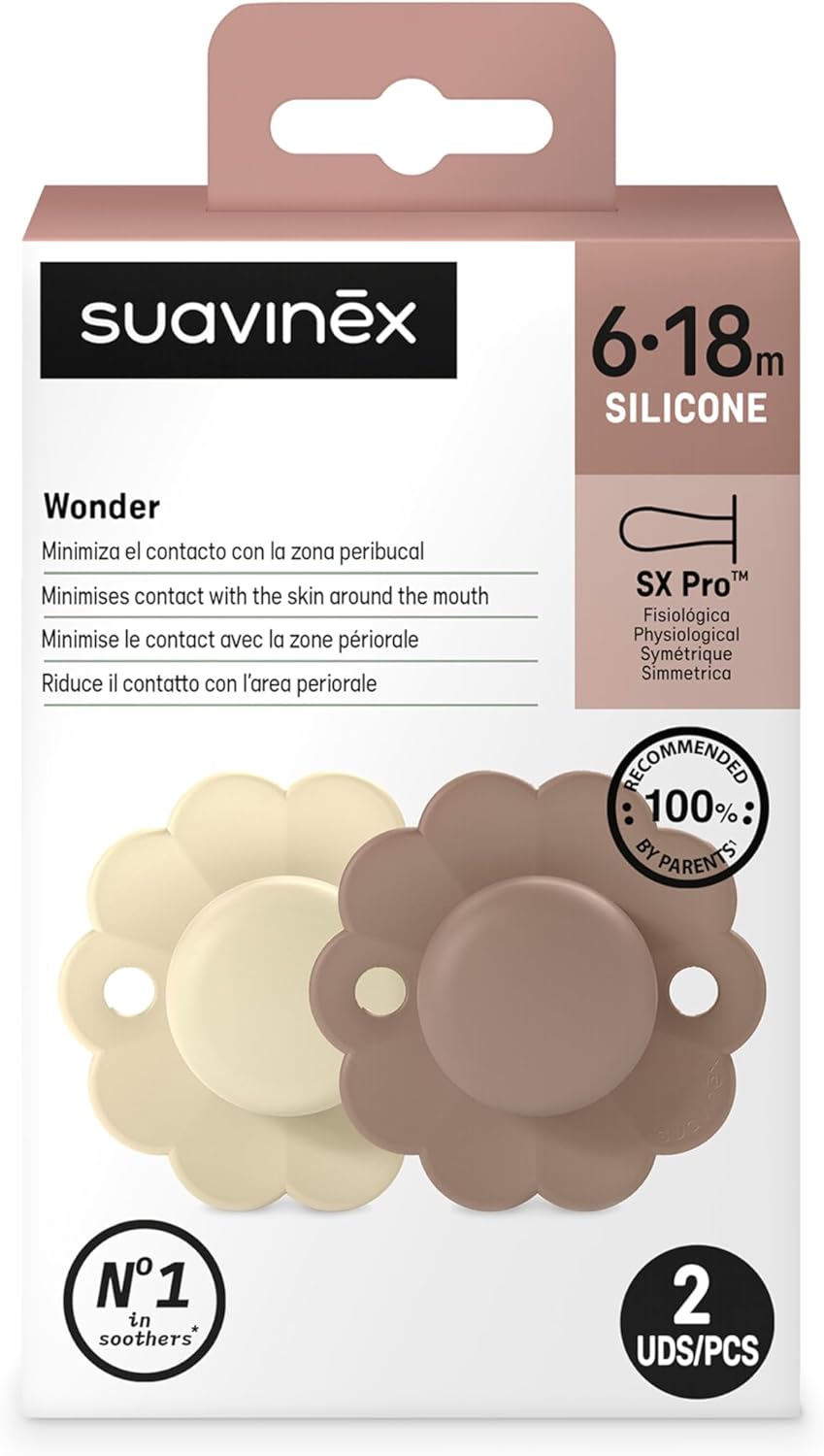 Detalle de Suavinex Lot de 2 Sucettes Wonder SX Pro 6/18 Mois – Silicone, Tétine Symétrique et Réversible