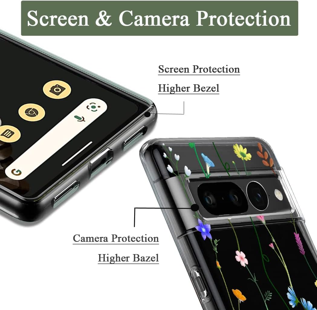 Detalle 2 de Unov Clear Case Compatible with Pixel 7 Pro – Floral Pattern Slim TPU Bumper