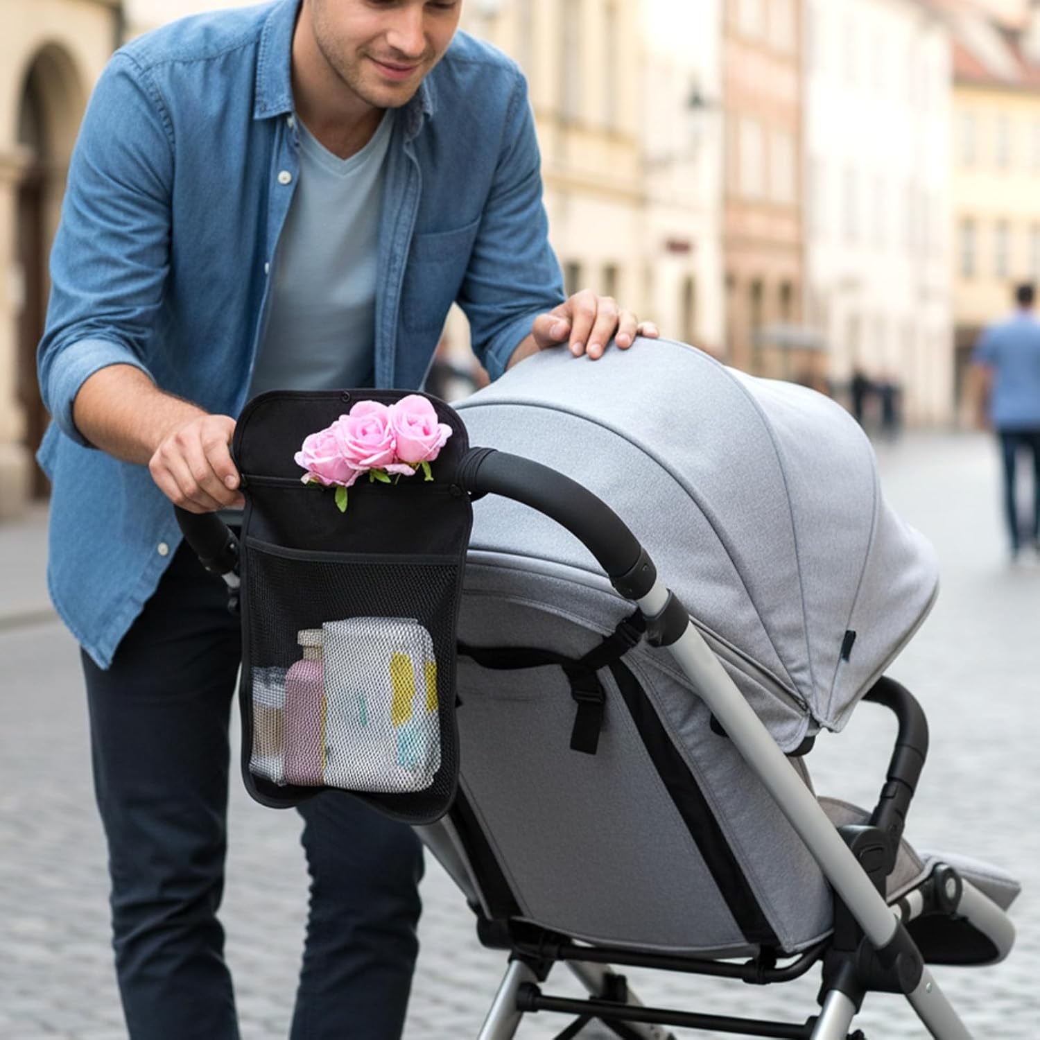Thumbnail 3 de Universal Stroller Organizer with Double Layer Mesh Cargo Net (Black)