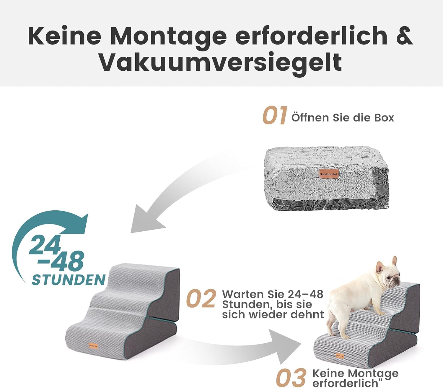 Thumbnail 6 de Gardner Pet Hundetreppe für kleine Hunde (35/42 cm) mit 3 Stufen – rutschfeste Haustiertreppe aus hochdichtem Schaumstoff