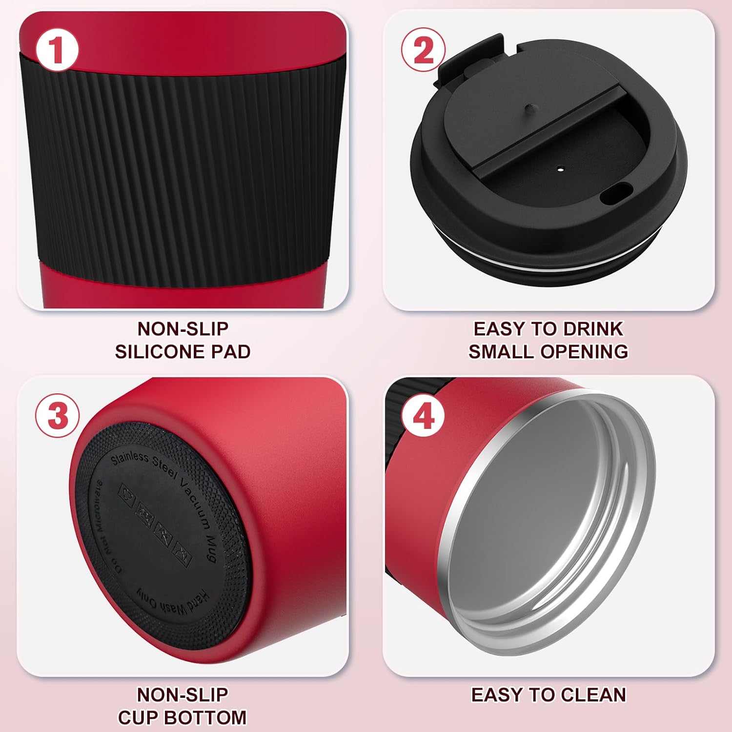 Detalle de 380ml Insulated Travel Mug – Double Walled Vacuum Stainless Steel, Leakproof Lid