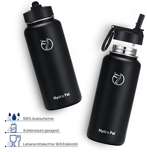 Thumbnail 3 de HydroPal 1L Edelstahl Isolierflasche – 2 Deckel mit Strohhalm, spülmaschinenfest