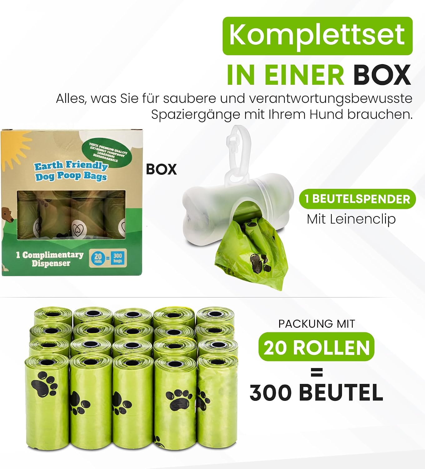 Thumbnail 3 de BI0 Hundekotbeutel mit Spender – Kompostierbare Beutel, 300 Stück inklusive Spender und Leinenclip