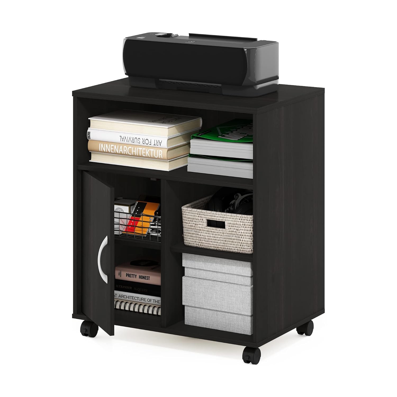 Support d’imprimante Furinno Economy pour bureau avec roulettes, espresso
