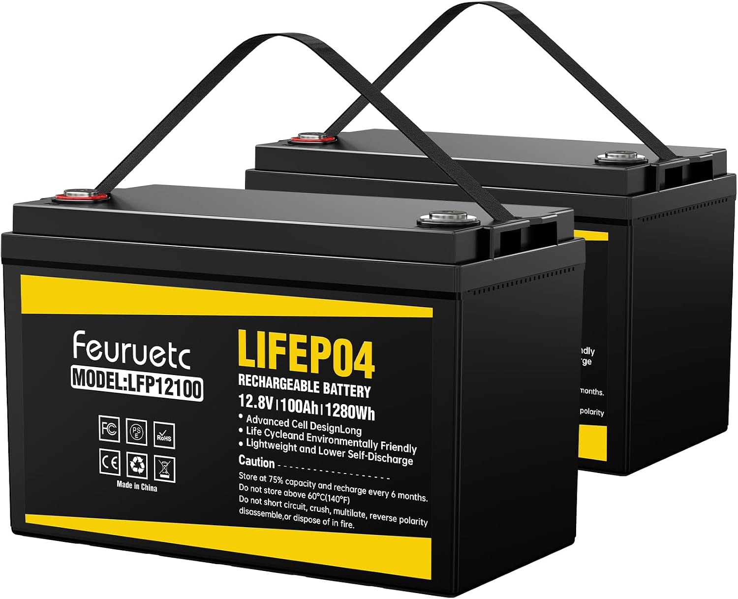 Detalle de Feuruetc 12V 100Ah LiFePO4 Battery 2-Pack with 100A BMS
